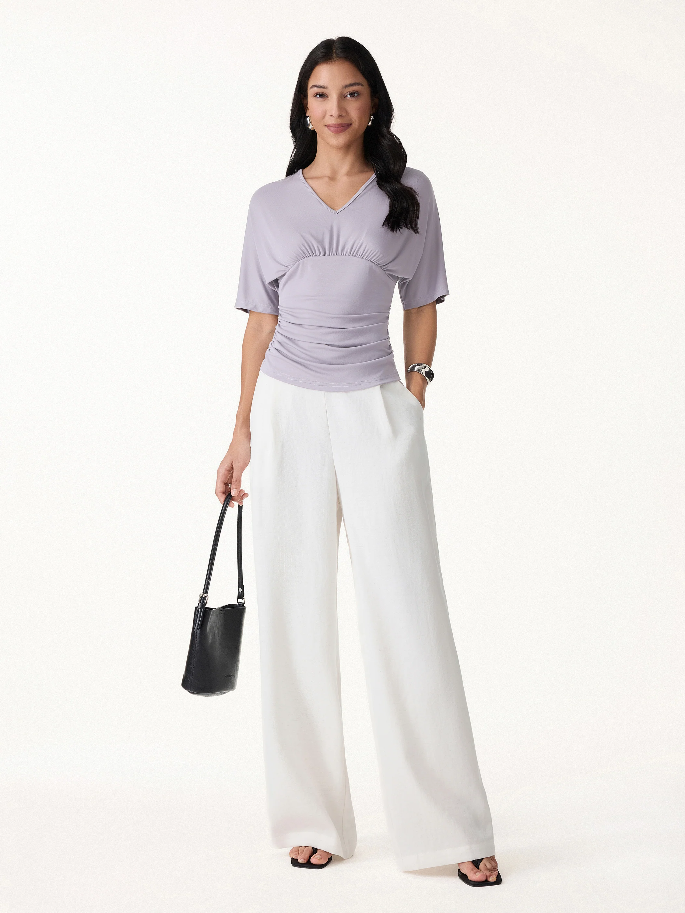 CoolTouch V-Neck Ruched Short Sleeve Summer Tee - Image 4