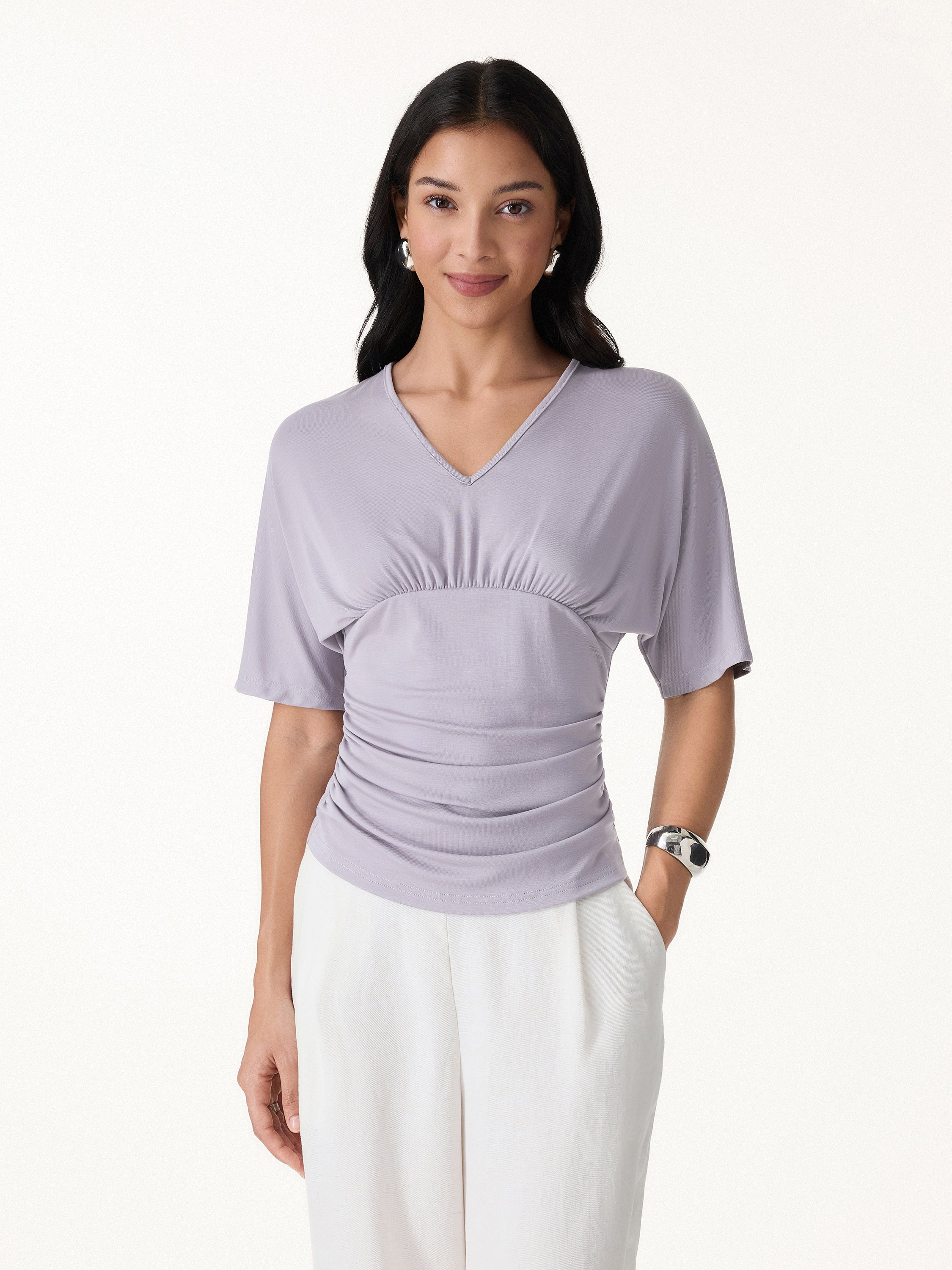 CoolTouch V-Neck Ruched Short Sleeve Summer Tee - Image 5