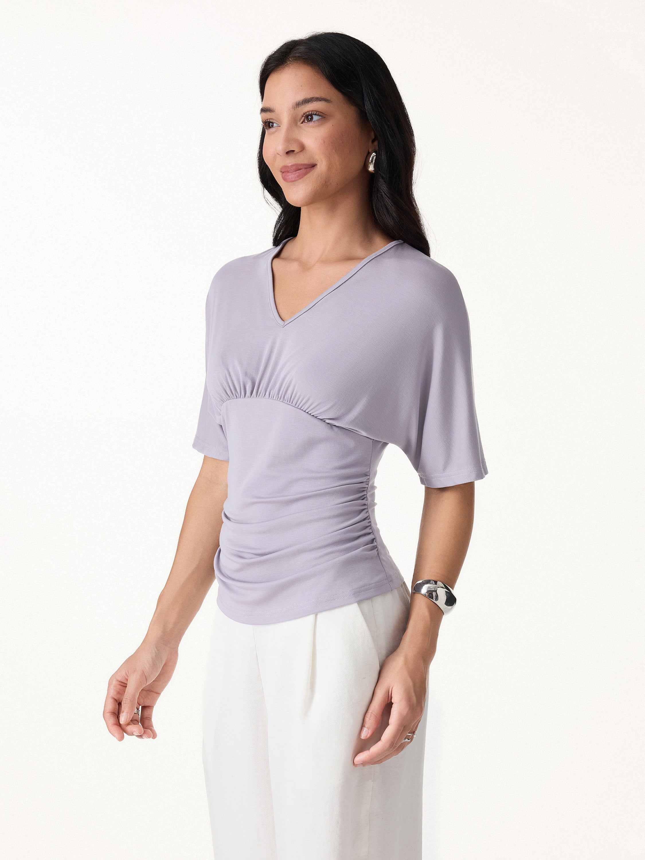 CoolTouch V-Neck Ruched Short Sleeve Summer Tee - Image 7