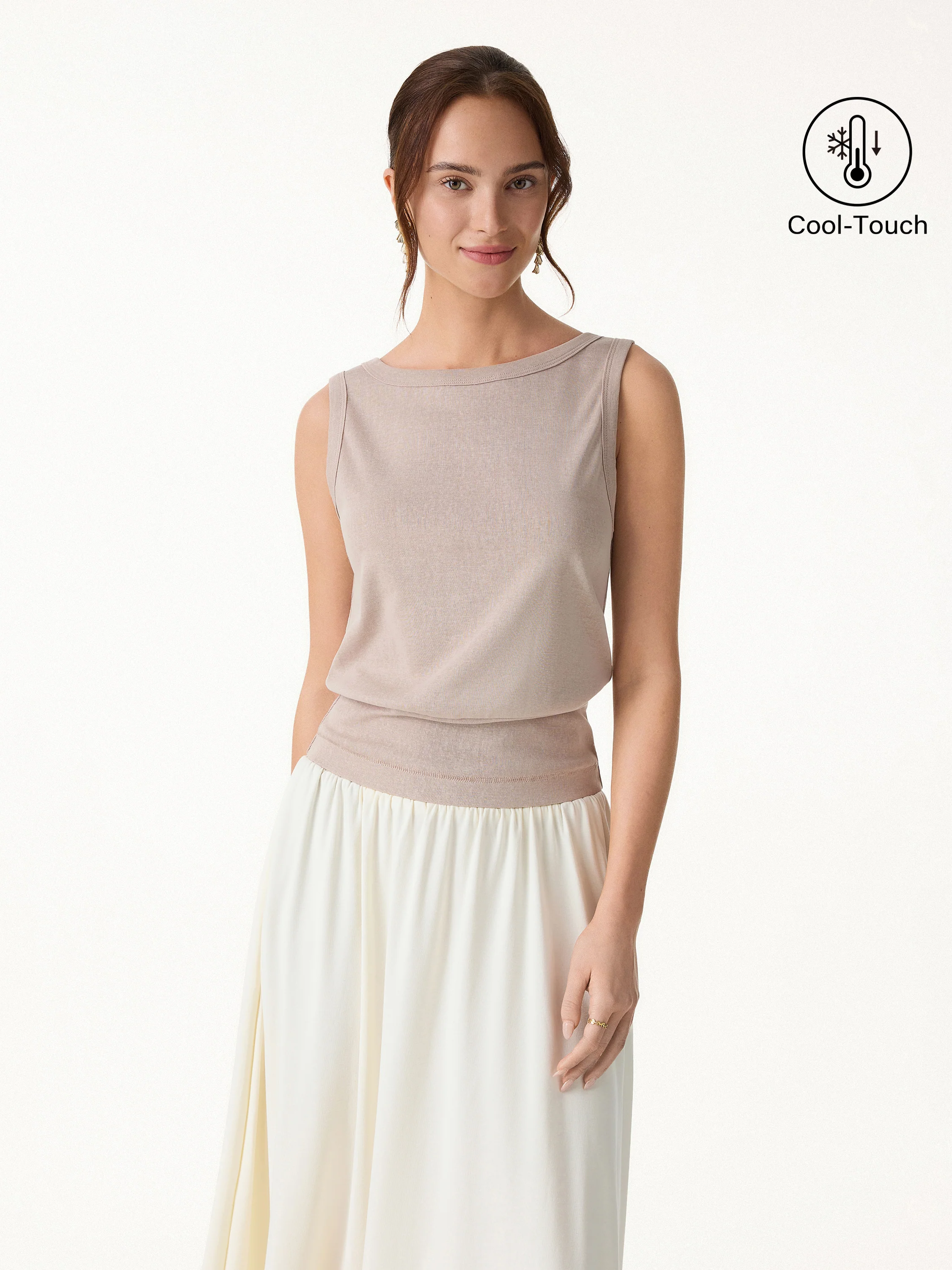 Cotton-Linen Blend Reversible Boatneck Low Back Top