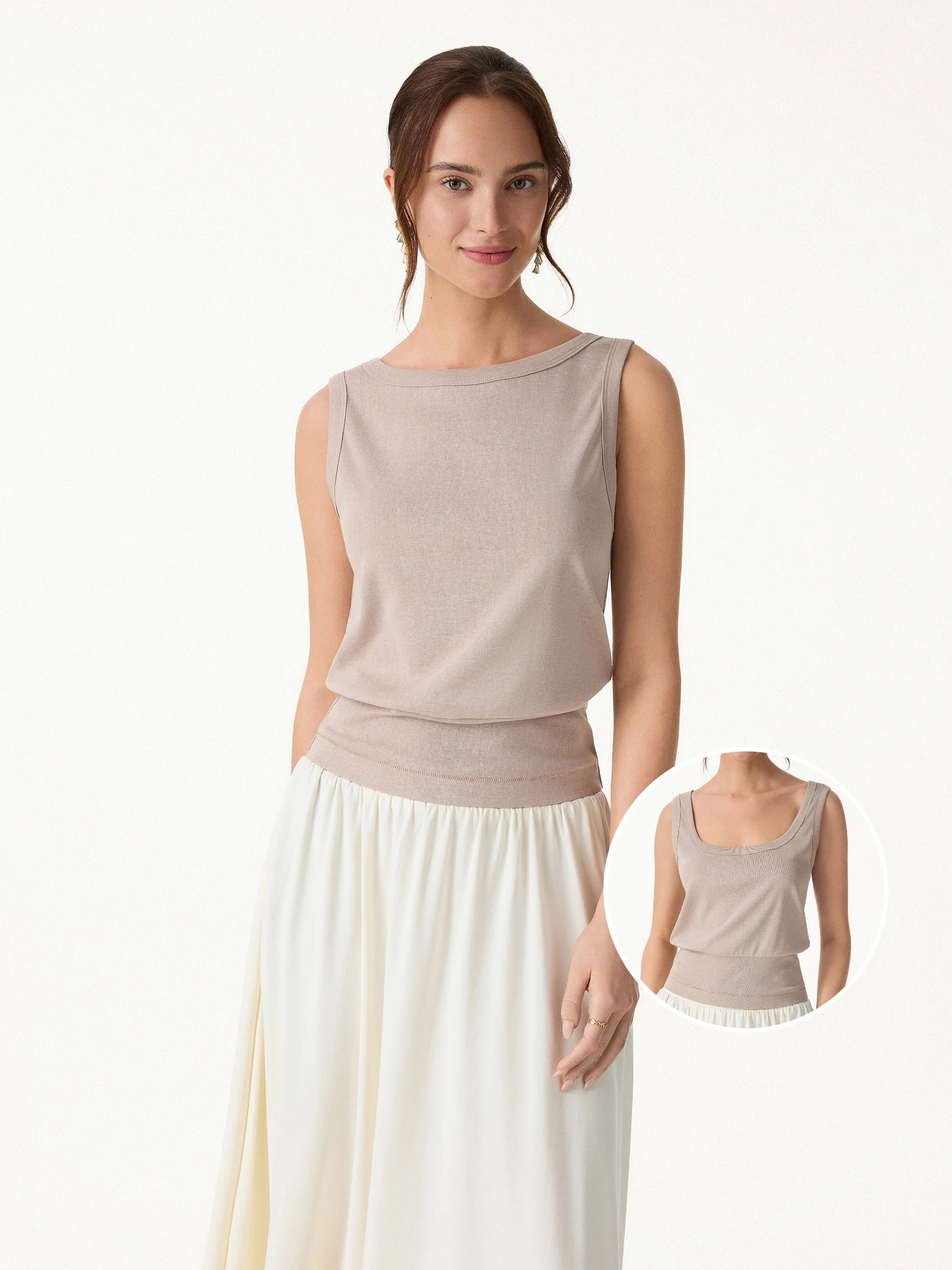 Cotton-Linen Blend Reversible Boatneck Low Back Top - Image 9