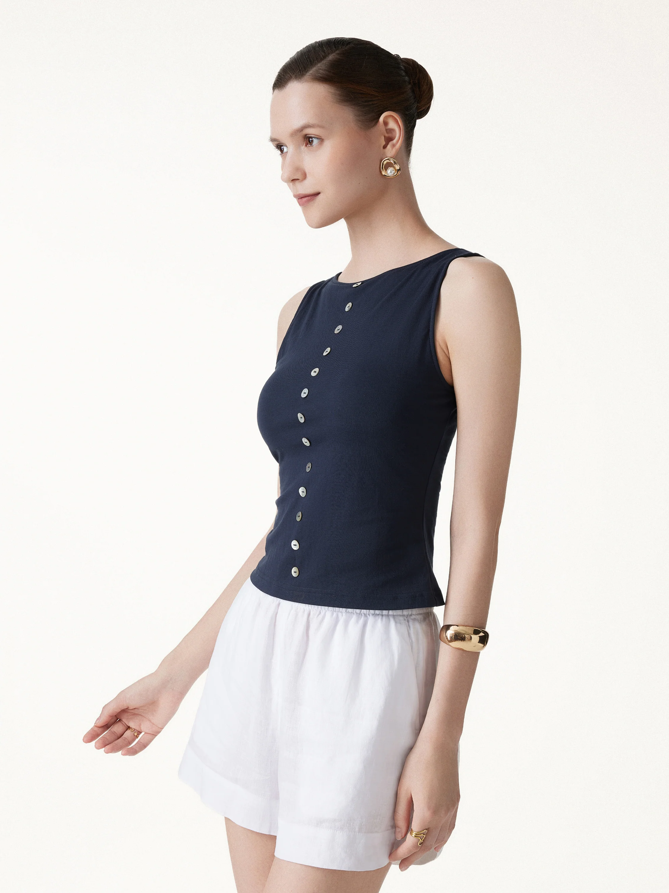 Cotton-Linen Boatneck Cropped Bra Top - Image 5