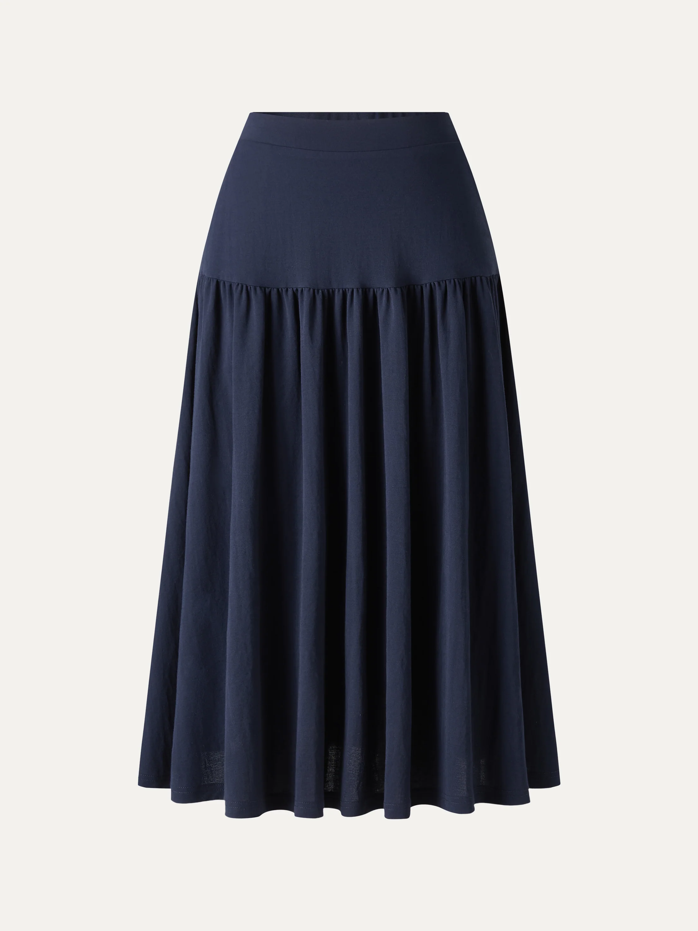 Cotton-Linen Gathered Midi Skirt with Pockets - Image 11