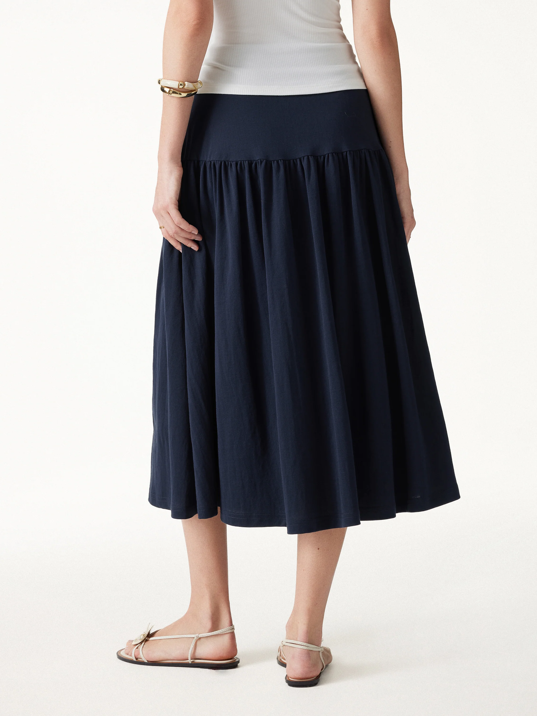 Cotton-Linen Gathered Midi Skirt with Pockets - Image 8