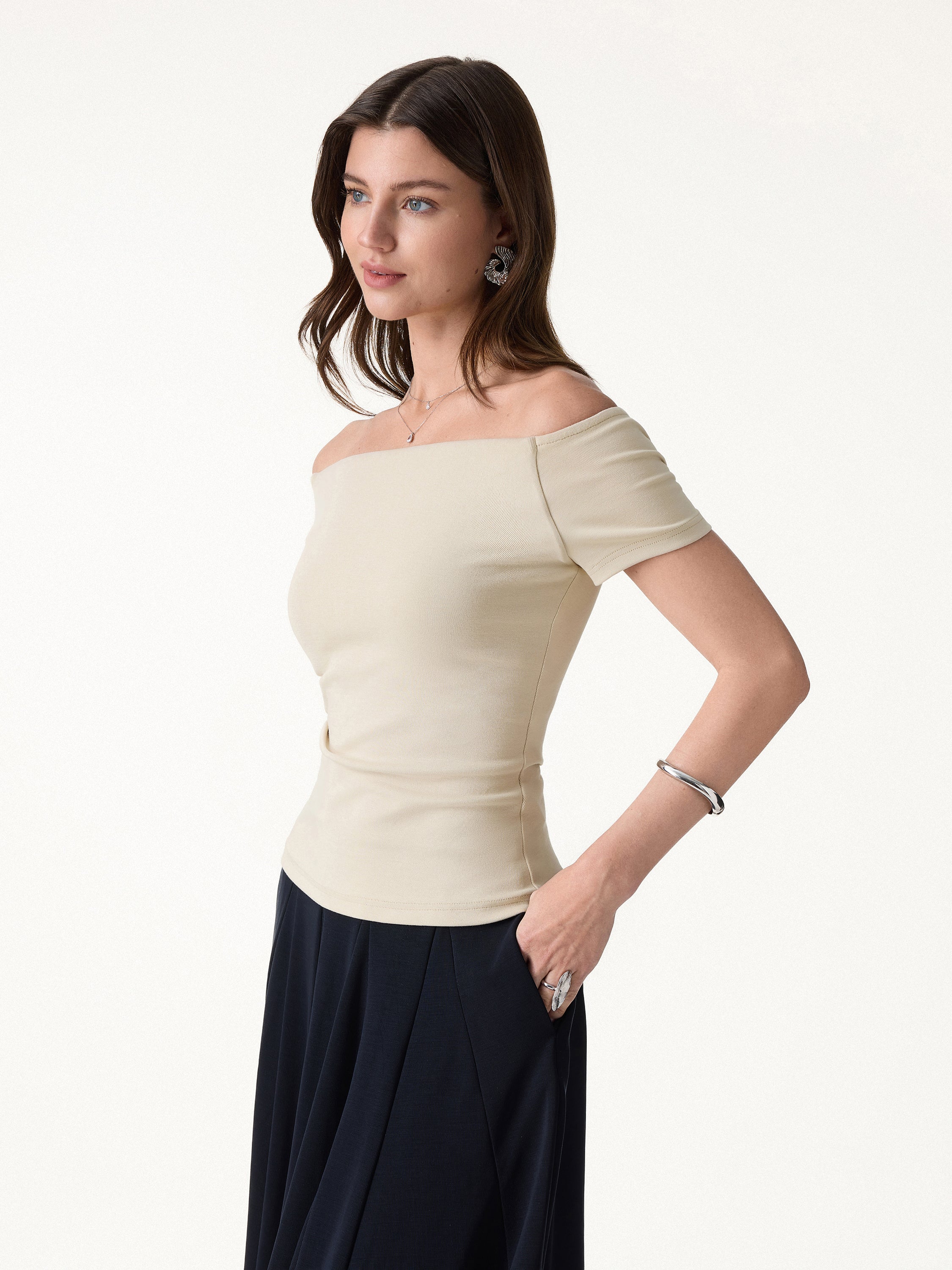 Cotton Lyocell Non-Slip Off-the-Shoulder Bra Top - Image 7