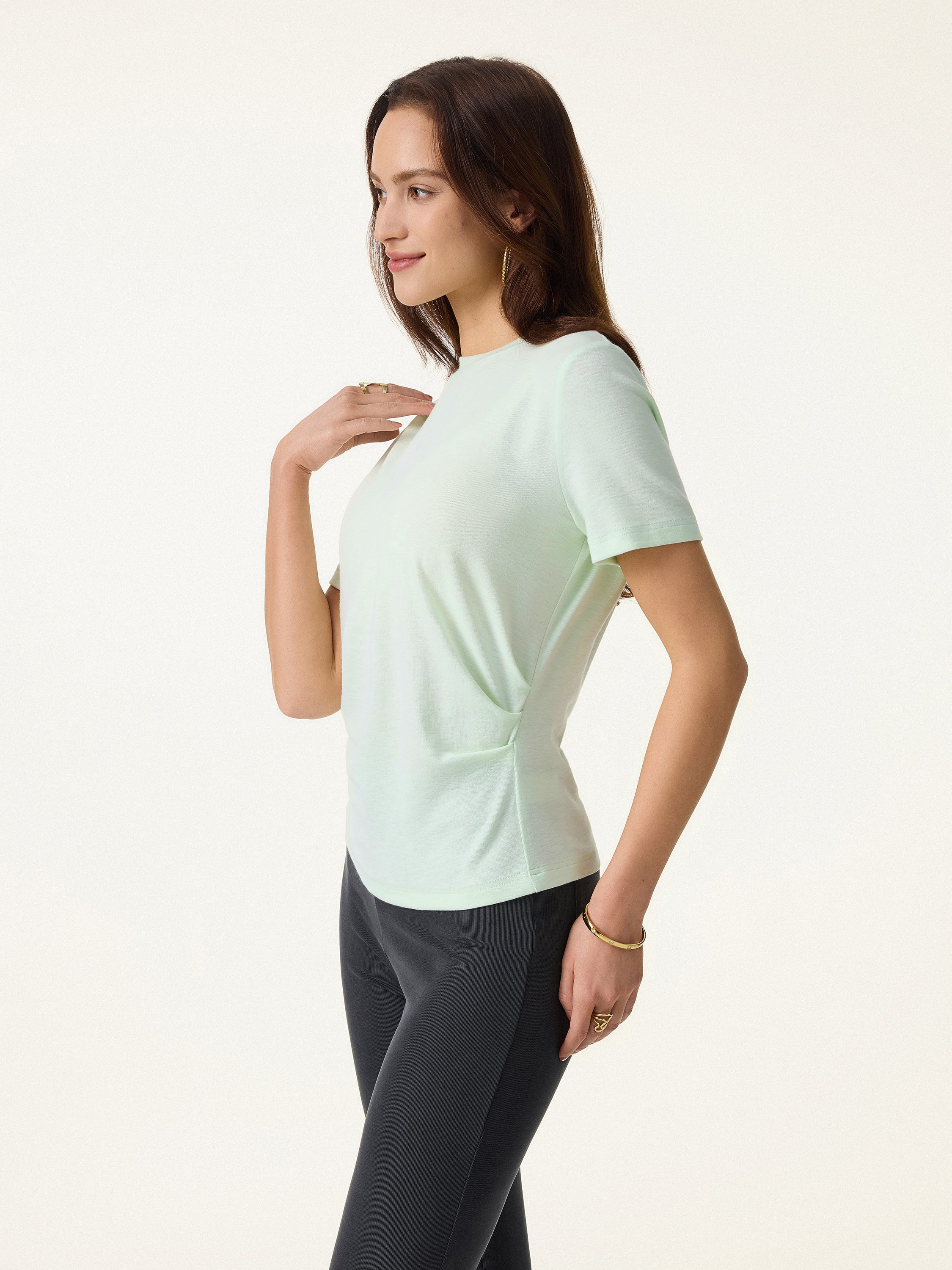 Cotton Viscose Round Neck Tucked Summer Tee - Image 7