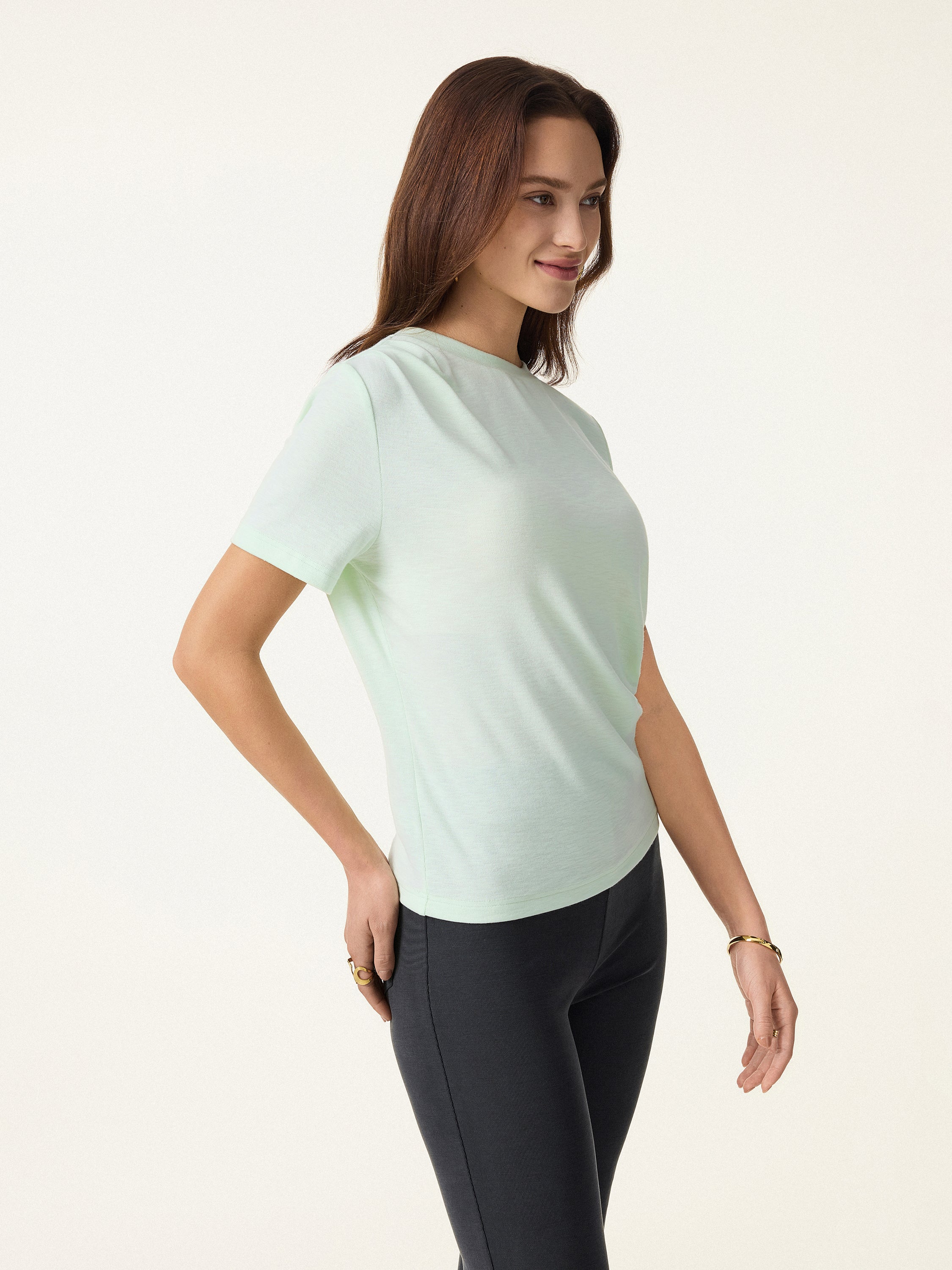 Cotton Viscose Round Neck Tucked Summer Tee - Image 8
