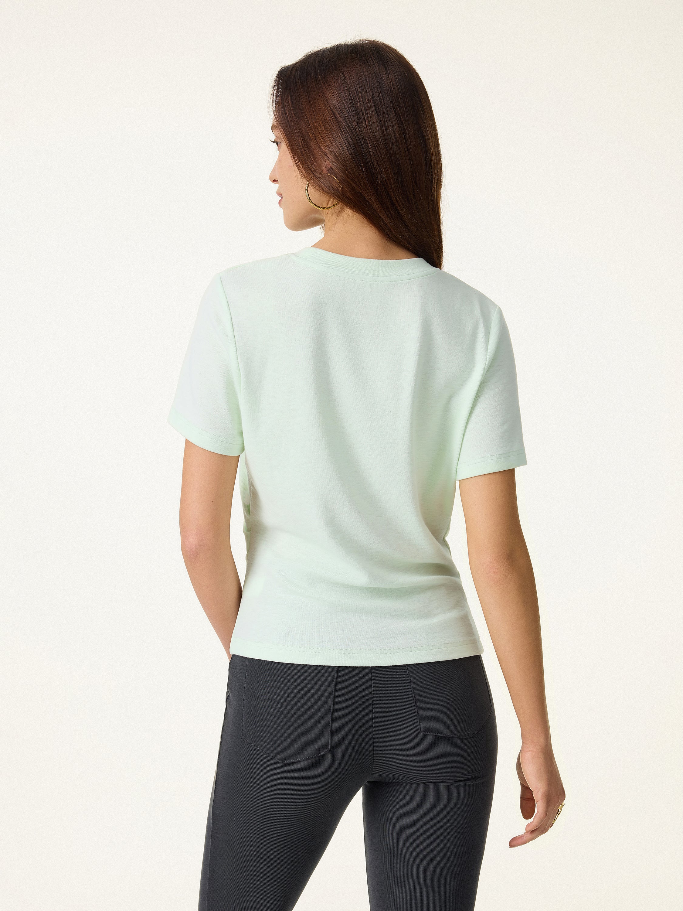 Cotton Viscose Round Neck Tucked Summer Tee - Image 9