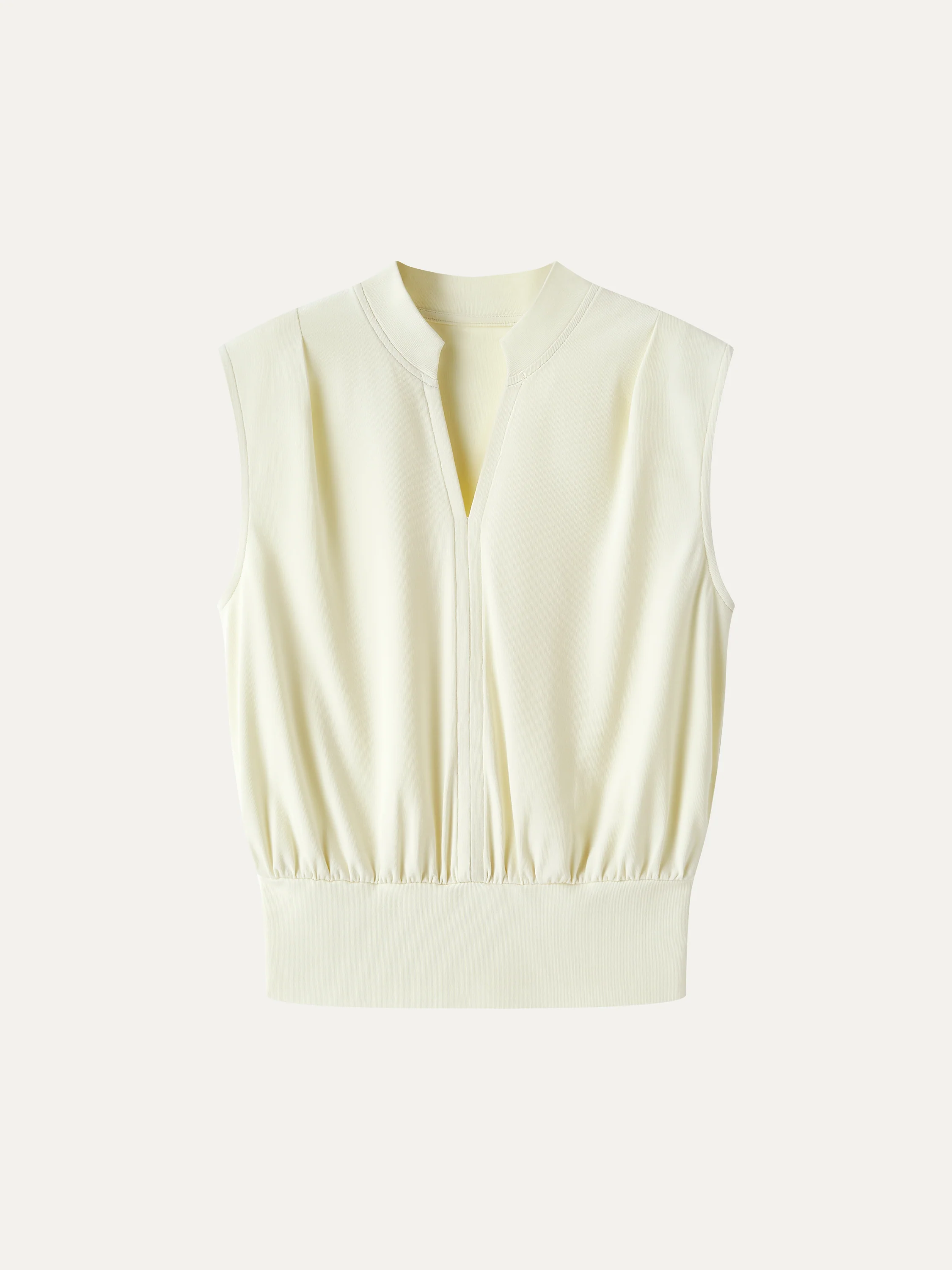 Cotton-Viscose V-neck Stand Collar Sleeveless Top - Image 10
