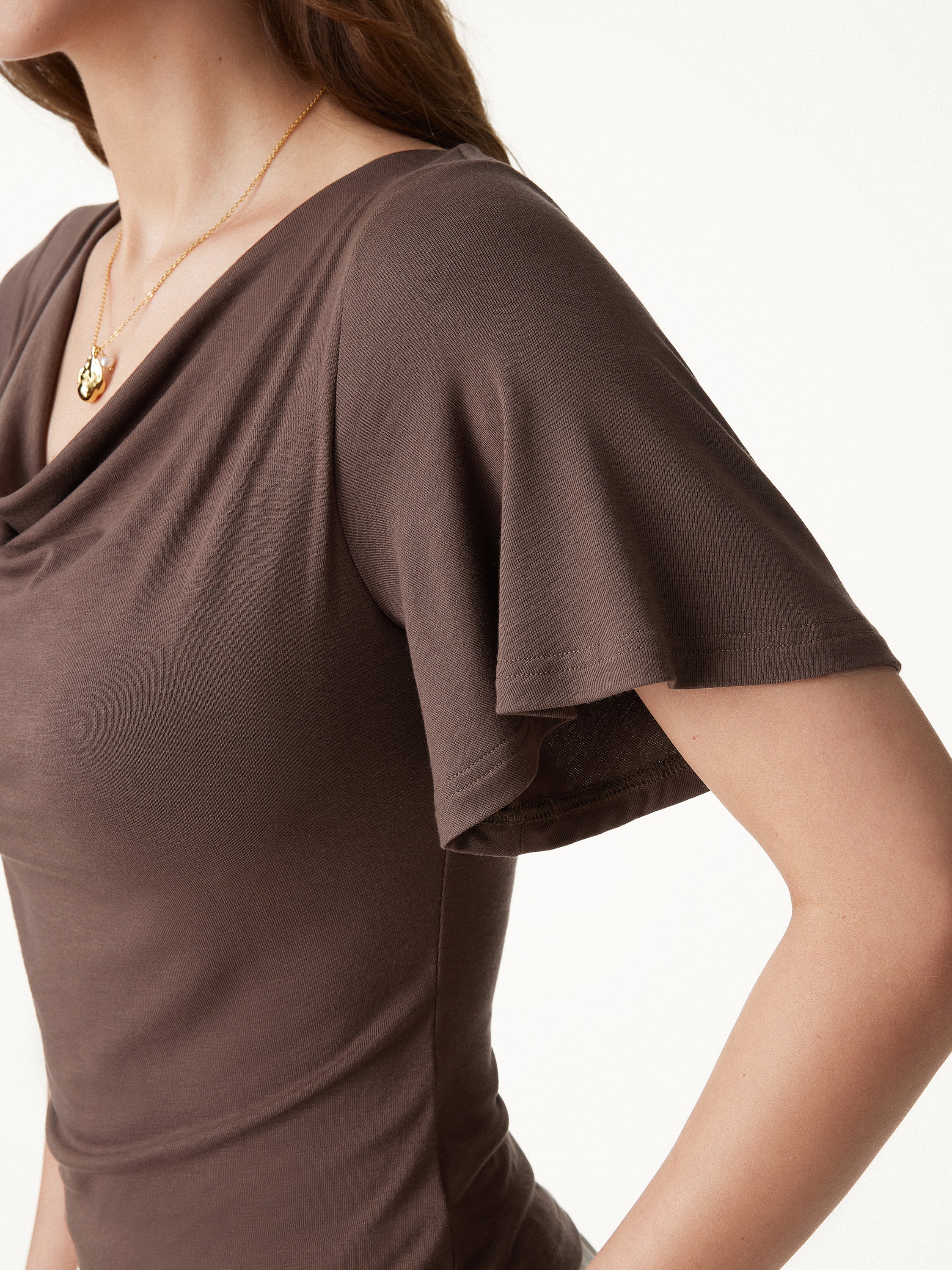 Cowl Neck Flutter Sleeve Bra Top - Image 3