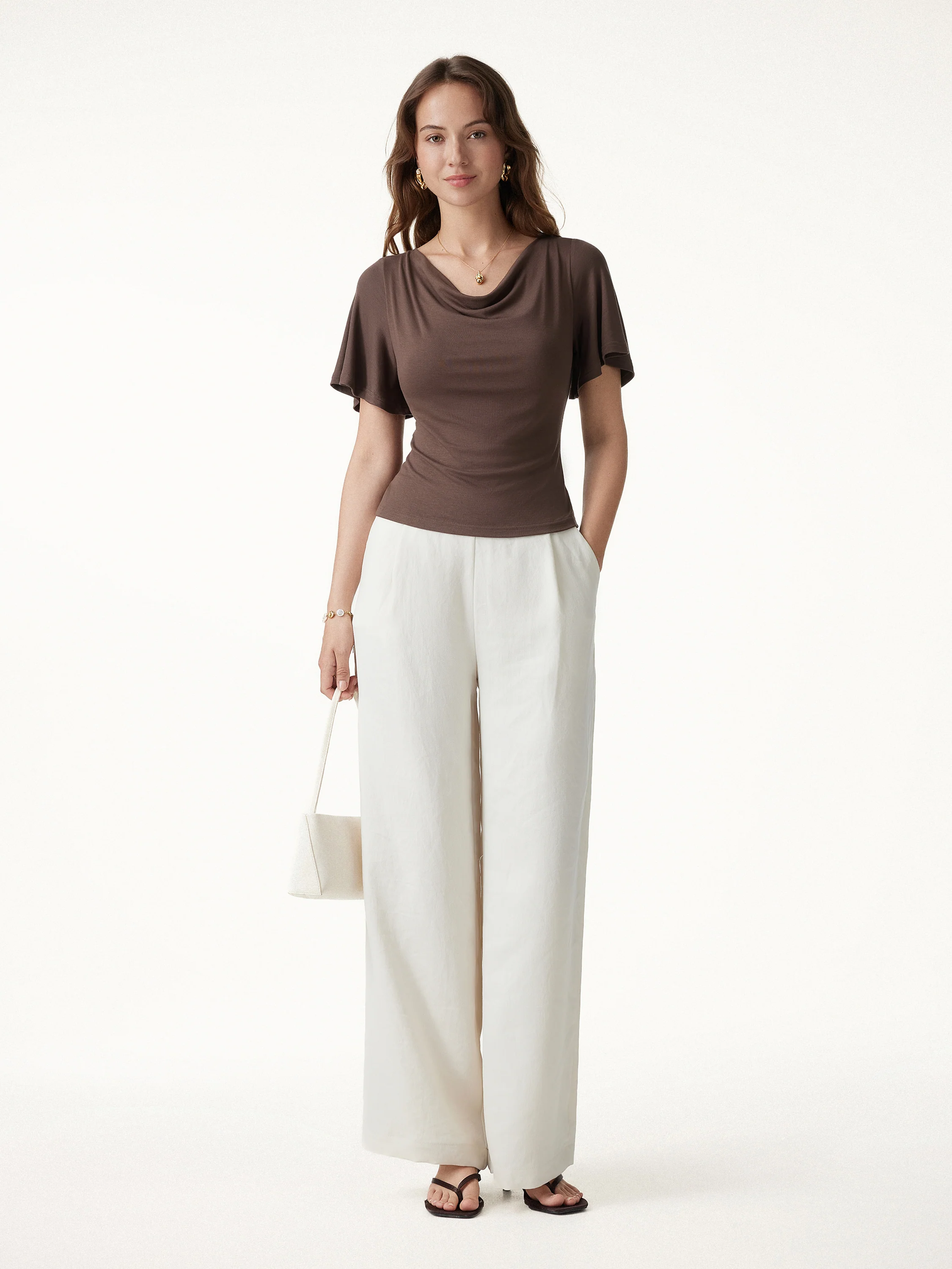 Cowl Neck Flutter Sleeve Bra Top - Image 4