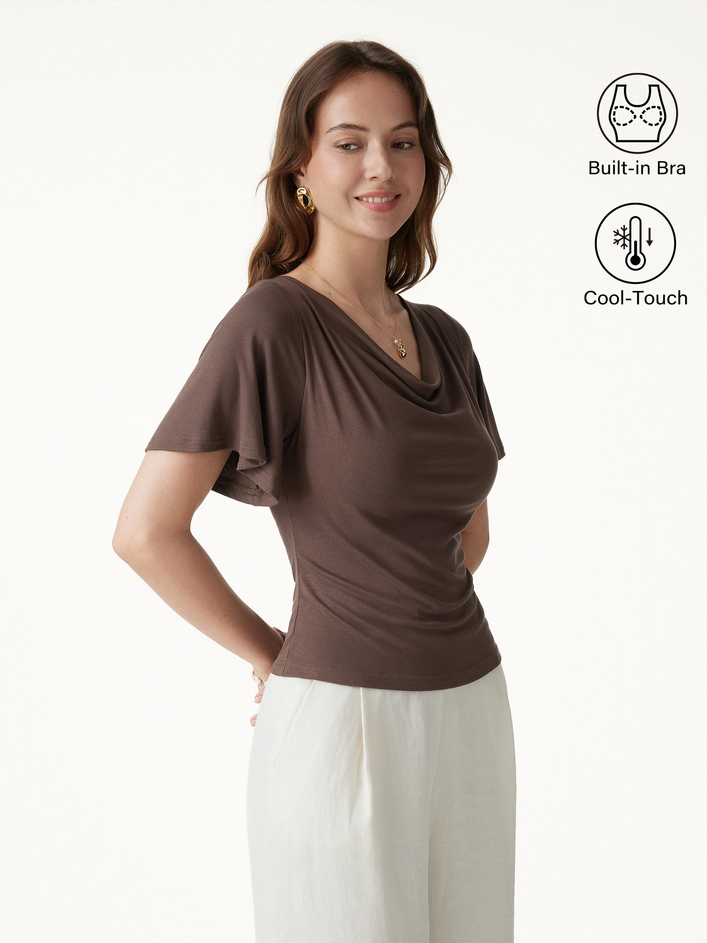 Cowl Neck Flutter Sleeve Bra Top - Image 5