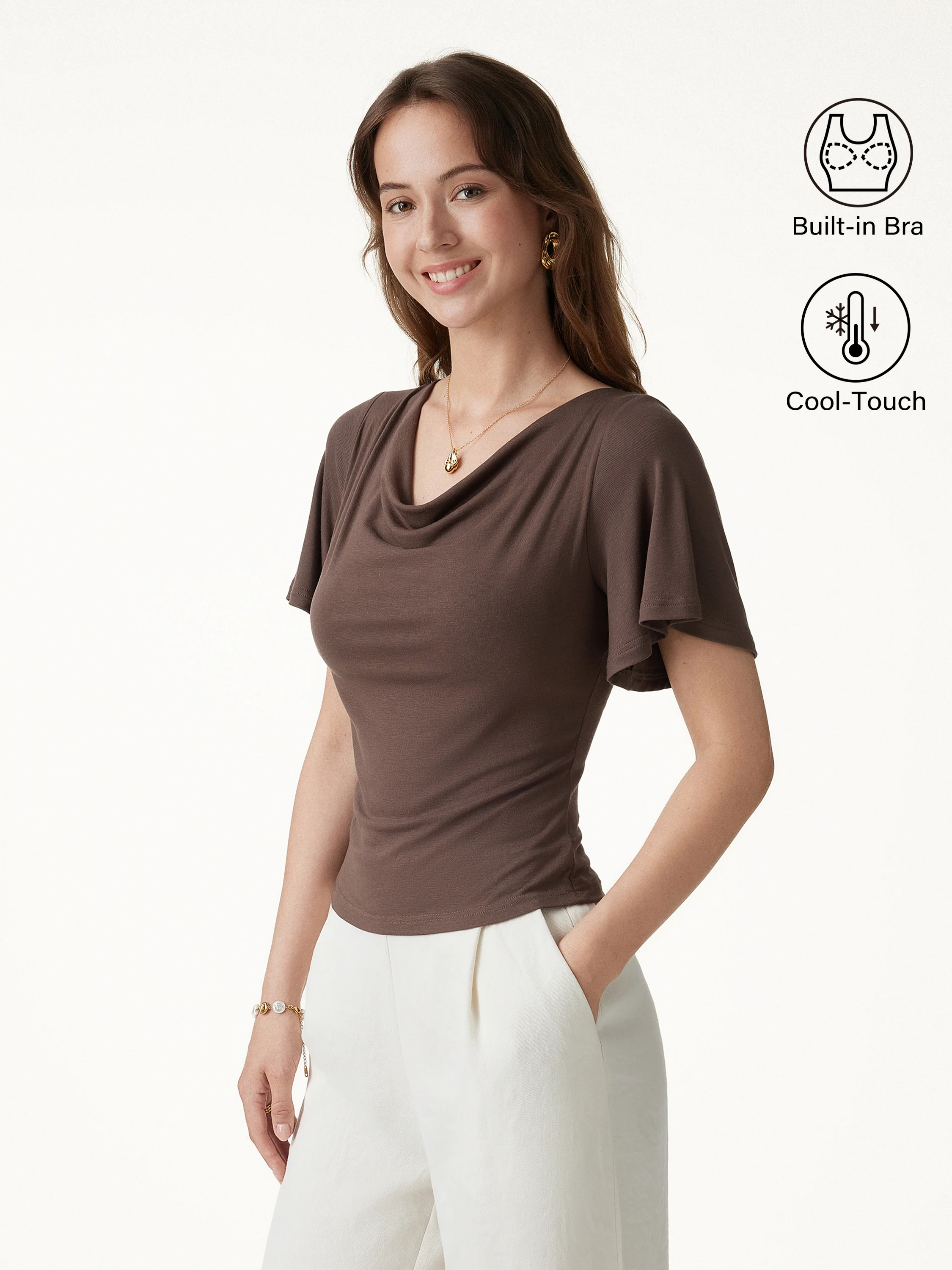 Cowl Neck Flutter Sleeve Bra Top - Image 6