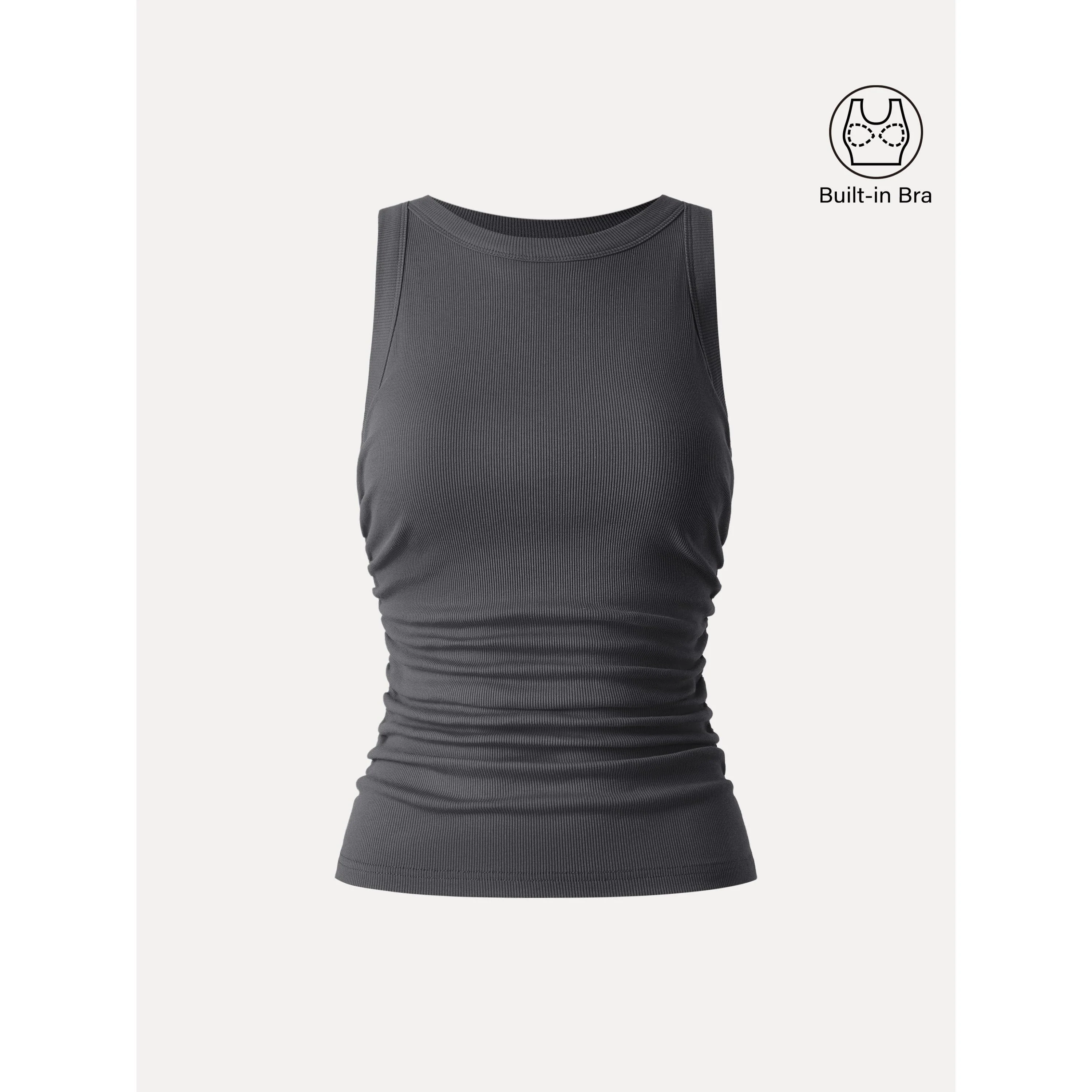 Crewneck Side Ruched Bra Tank - Image 2