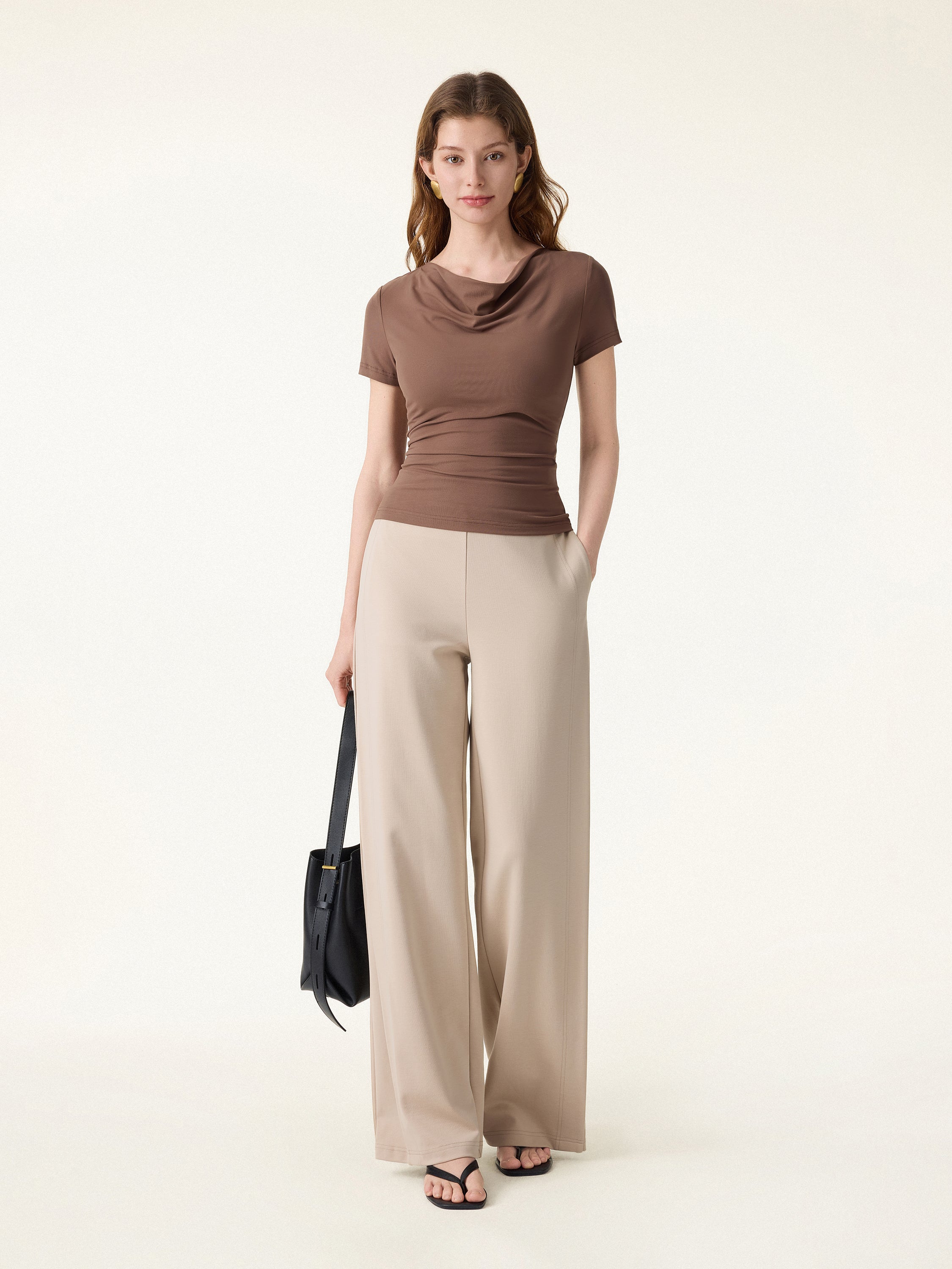 Drapey Mid Rise Wide Leg Pull-on Pant with Pockets - Image 3