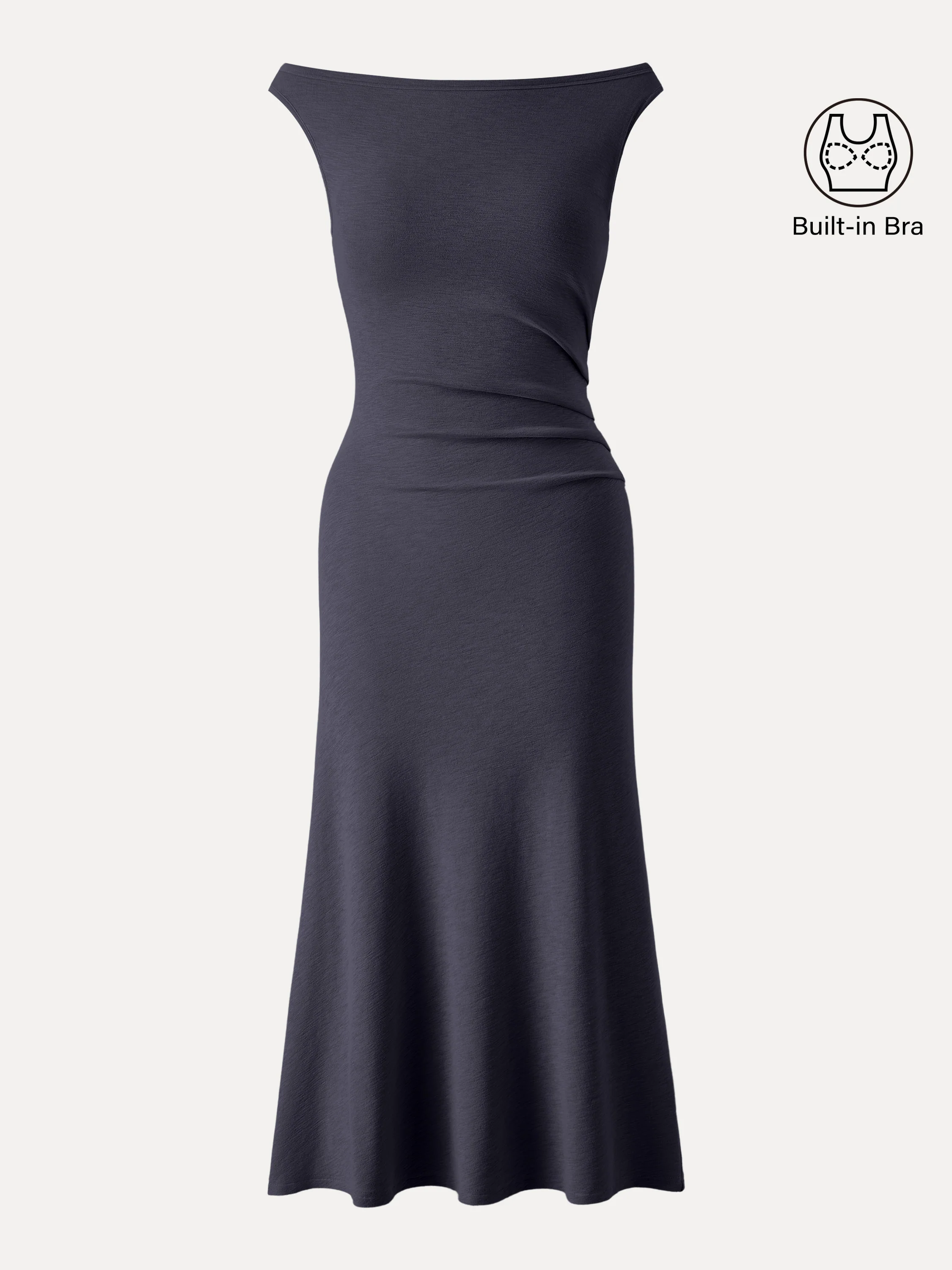 Elegant Boatneck Tucked Fit-and-Flare Midi Bra Dress - Image 2