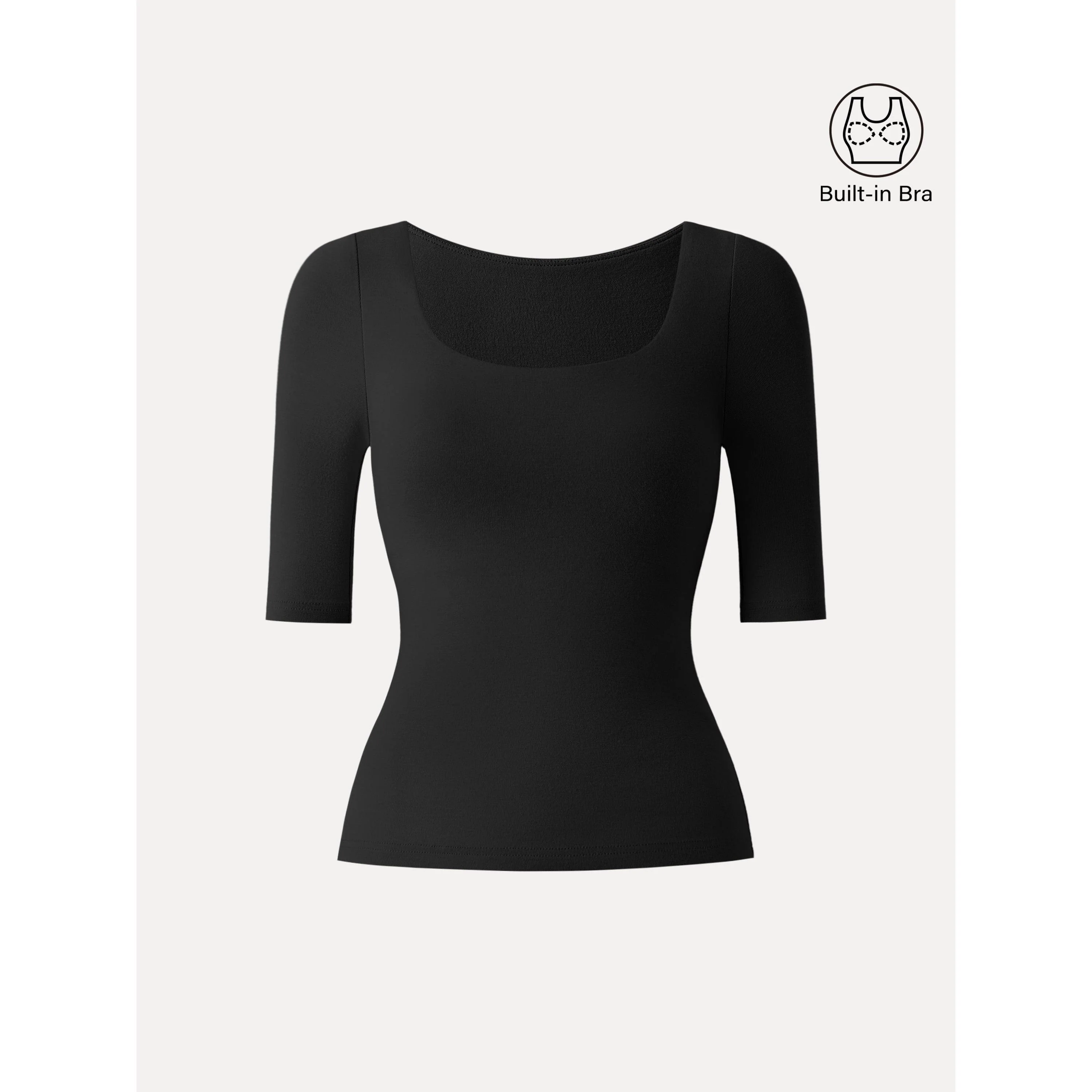 Essential Square Neck Elbow Length Sleeve Bra Top - Image 14