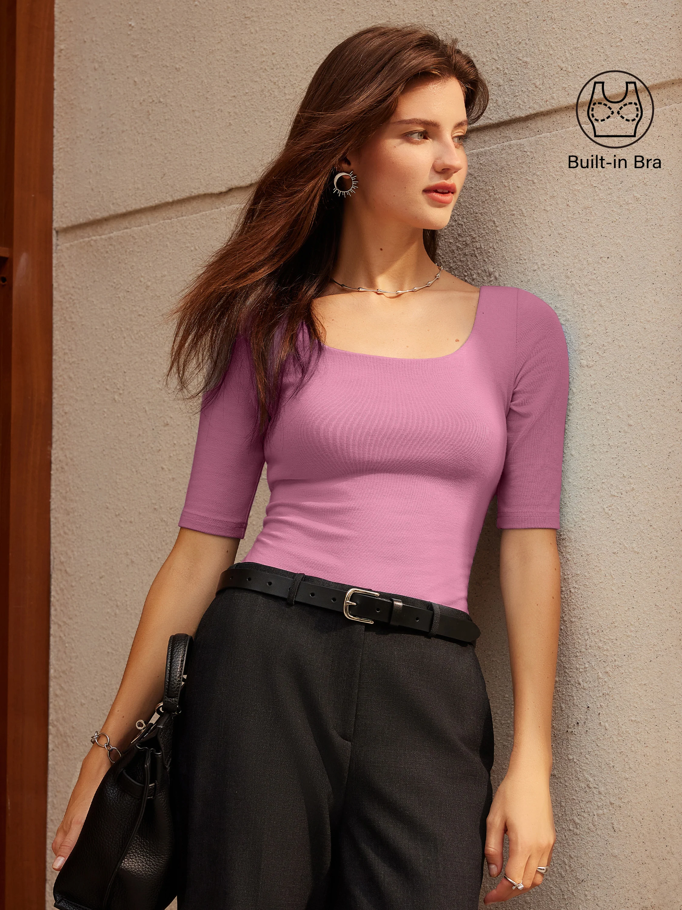 Essential Square Neck Elbow Length Sleeve Bra Top - Image 15
