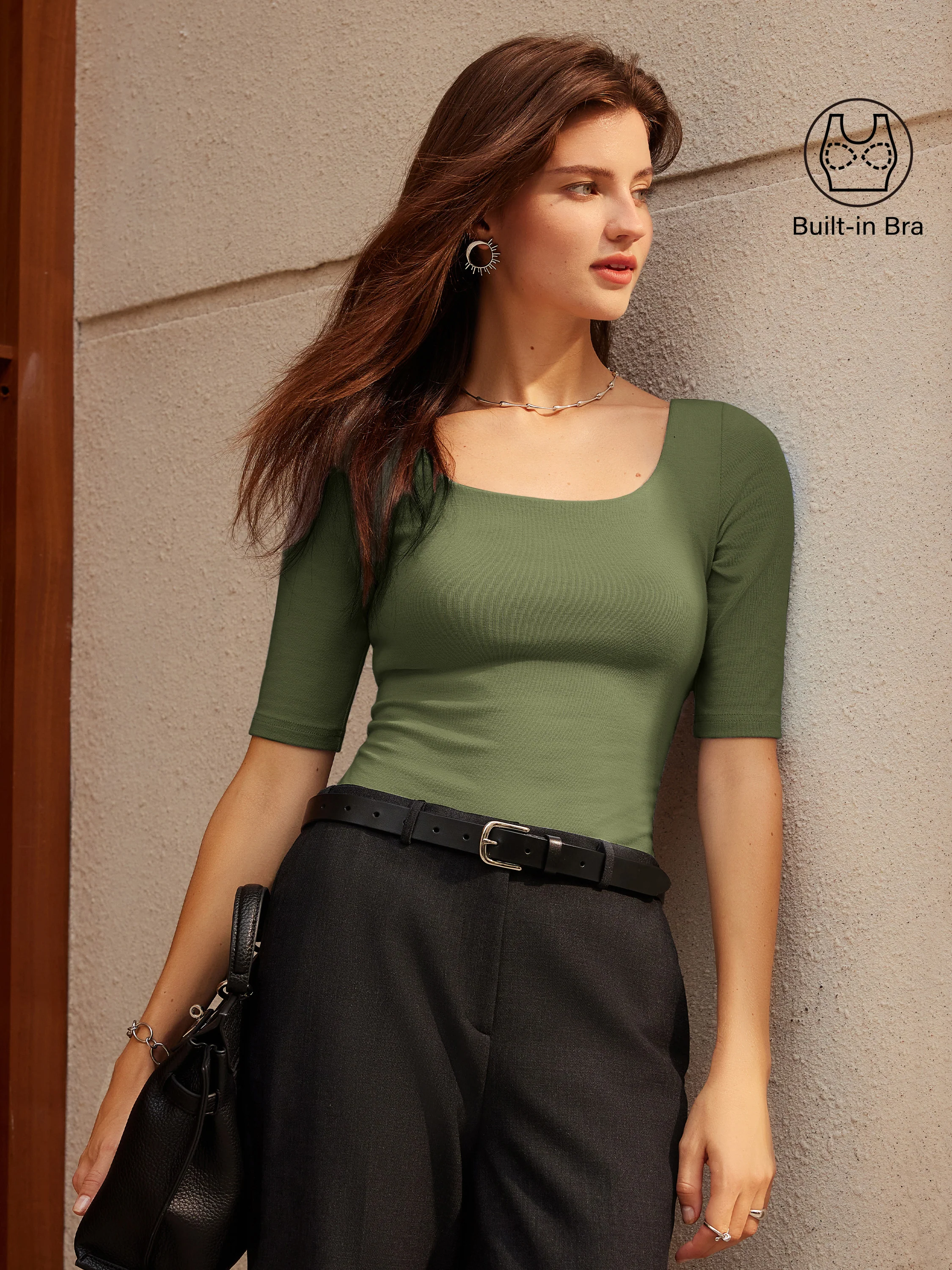 Essential Square Neck Elbow Length Sleeve Bra Top - Image 17