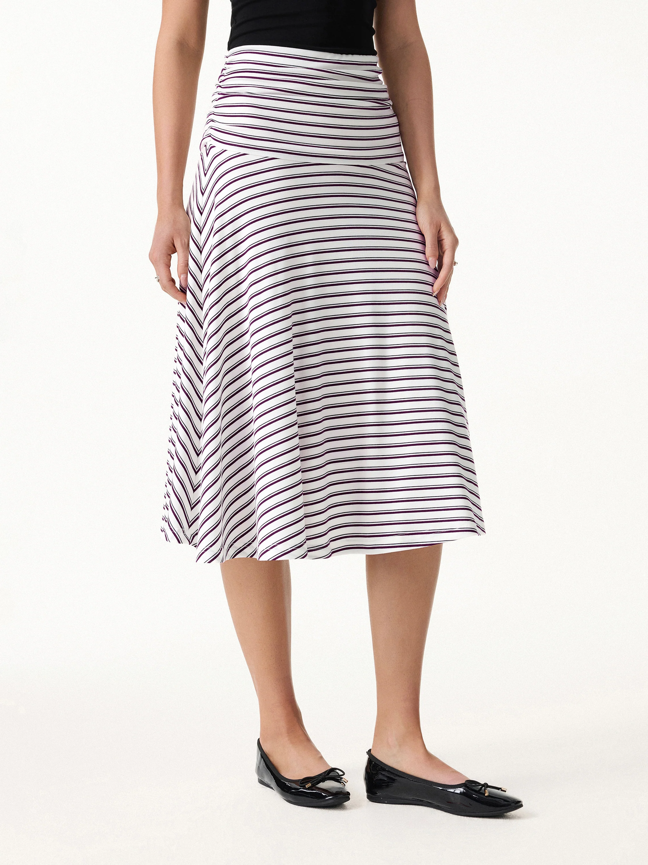 Flowy Striped Circle Flare Ruched Midi Skirt - Image 6
