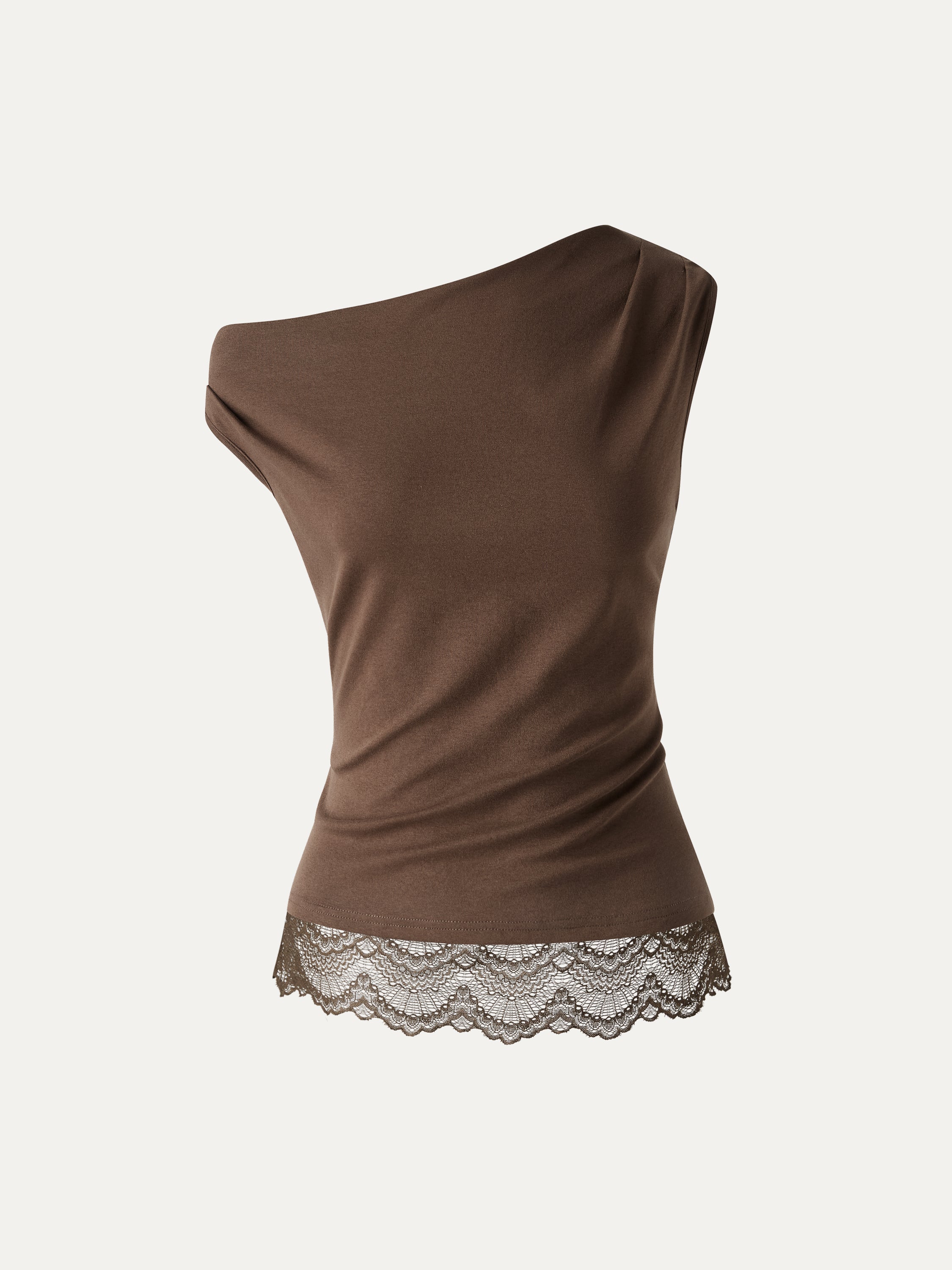 Lace Trim Cotton Lyocell Asymmetrical Shoulder Top - Image 6