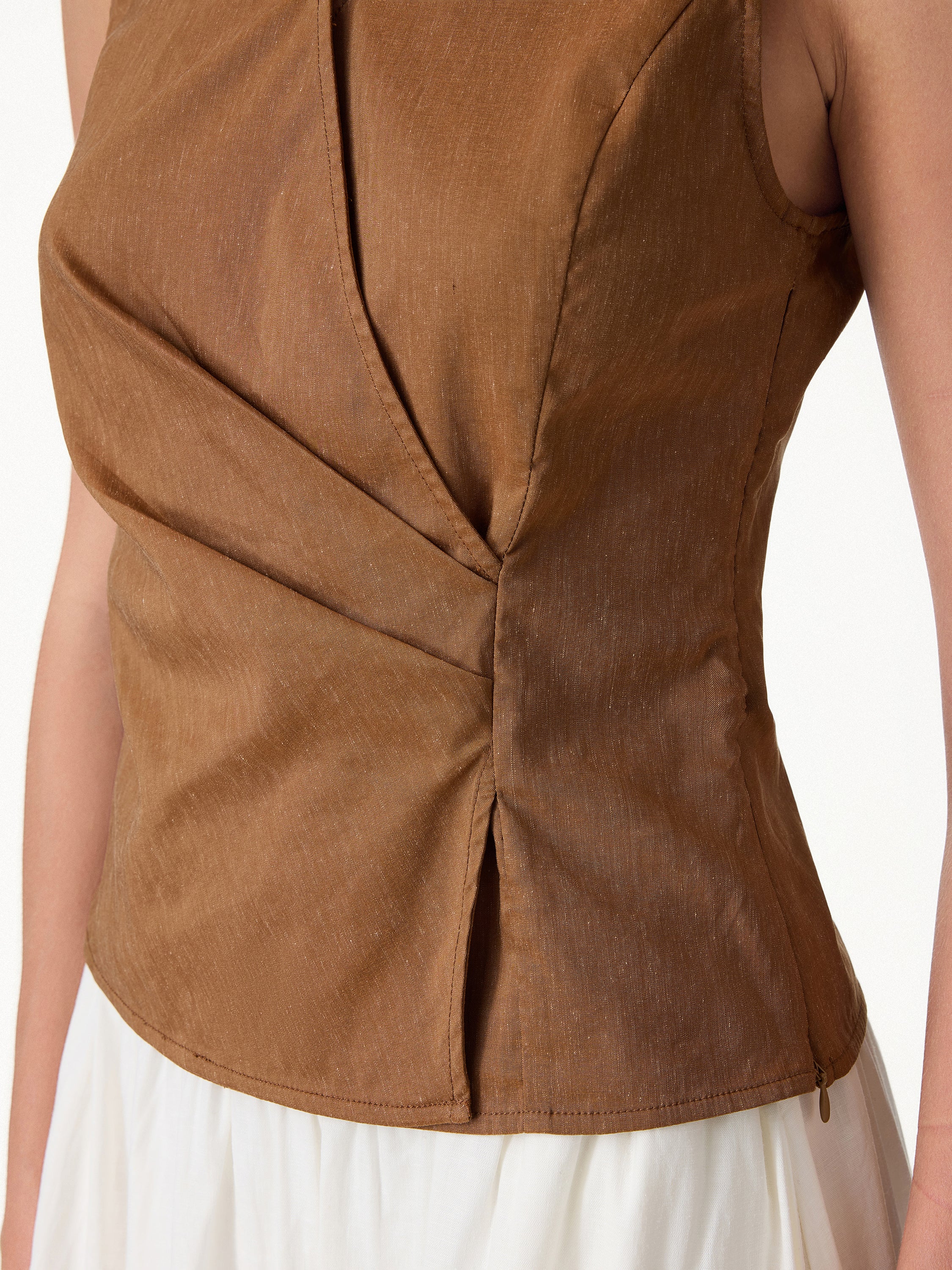 Linen Blend Surplice Top with Side Twist - Image 3