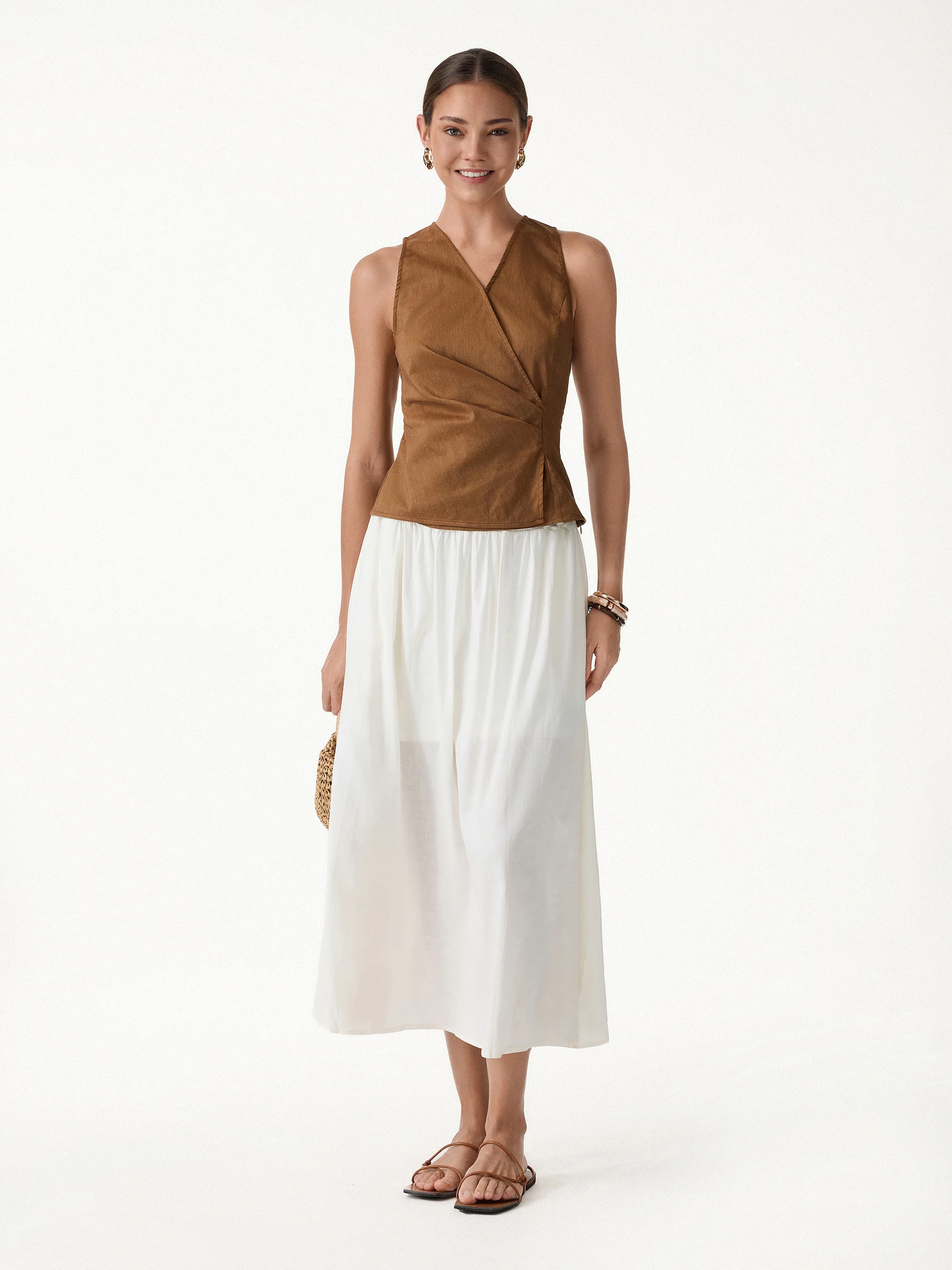 Linen Blend Surplice Top with Side Twist - Image 4