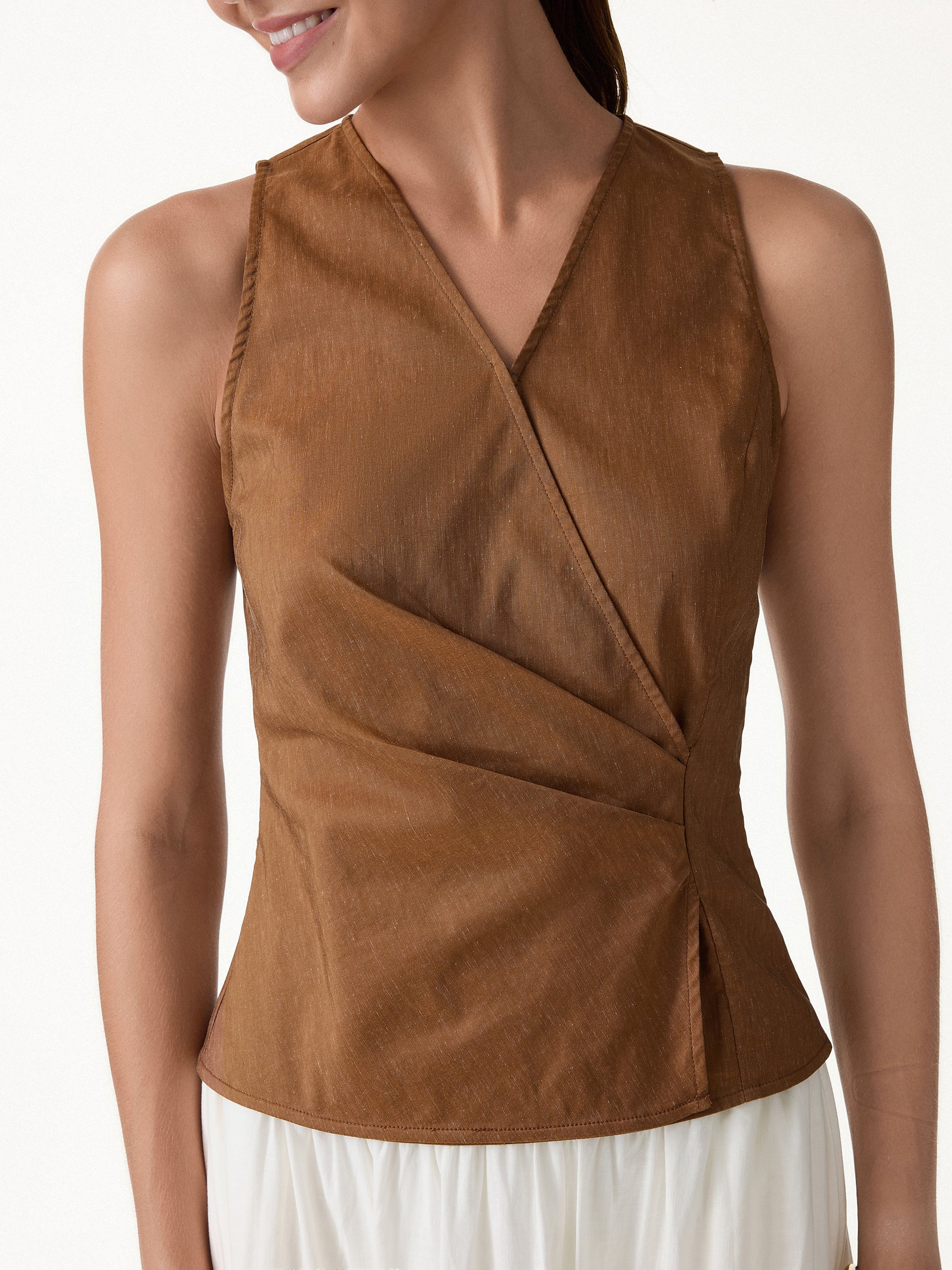 Linen Blend Surplice Top with Side Twist - Image 5