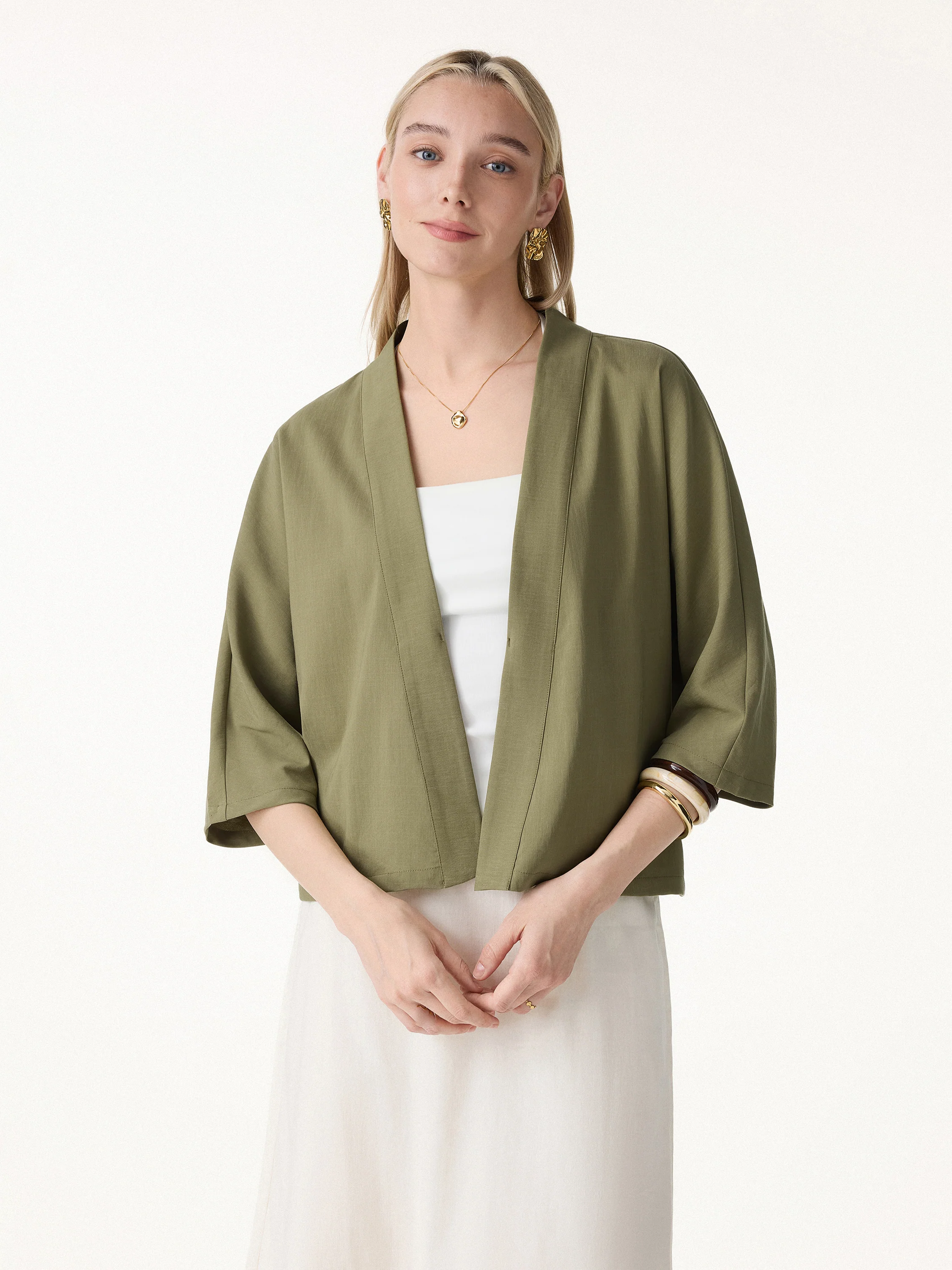 Lyocell-Linen 3/4 Sleeve Cardigan - Image 4