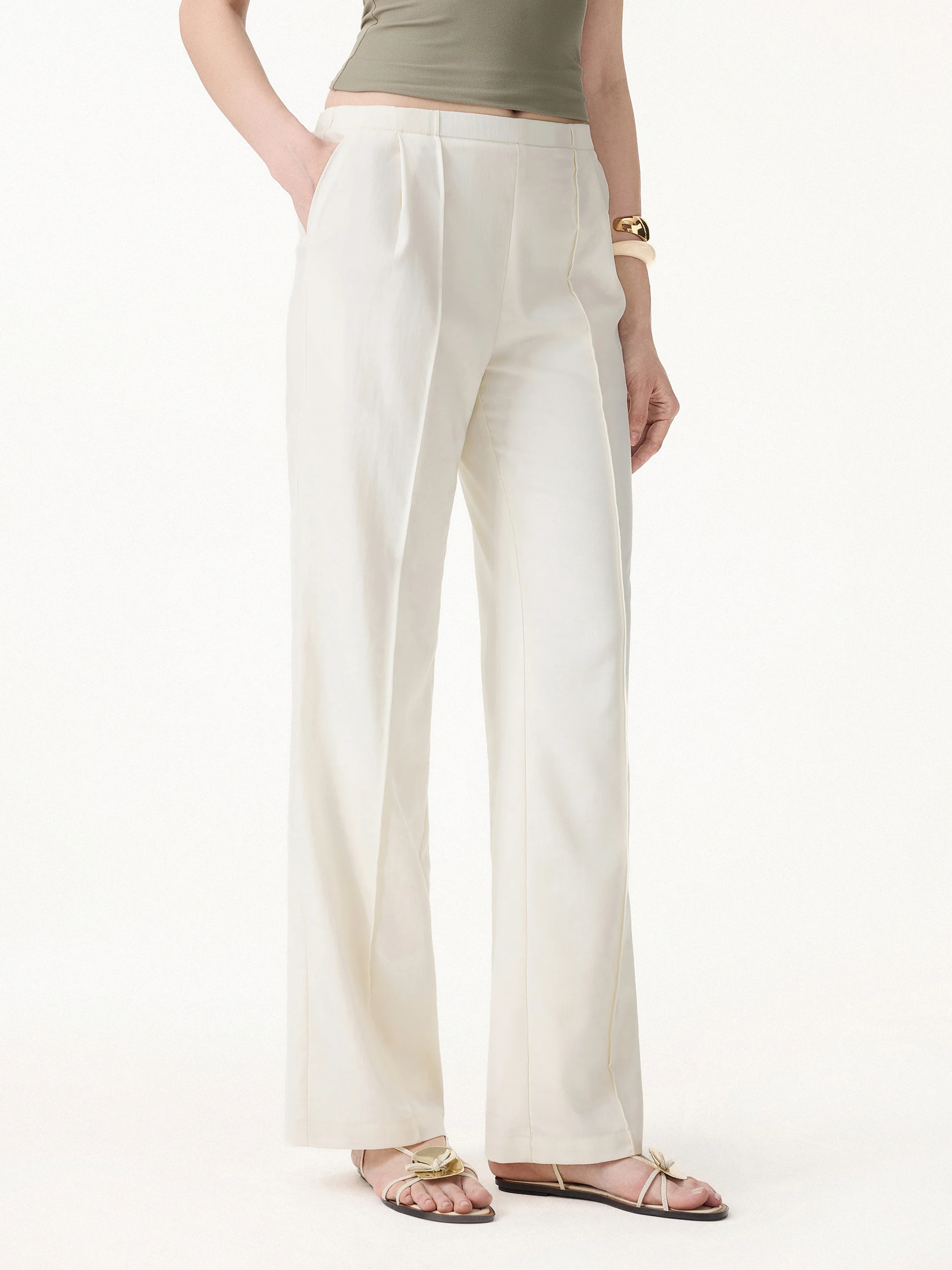 Lyocell-Linen Pintuck Wide Leg Vacay Pant - Image 7