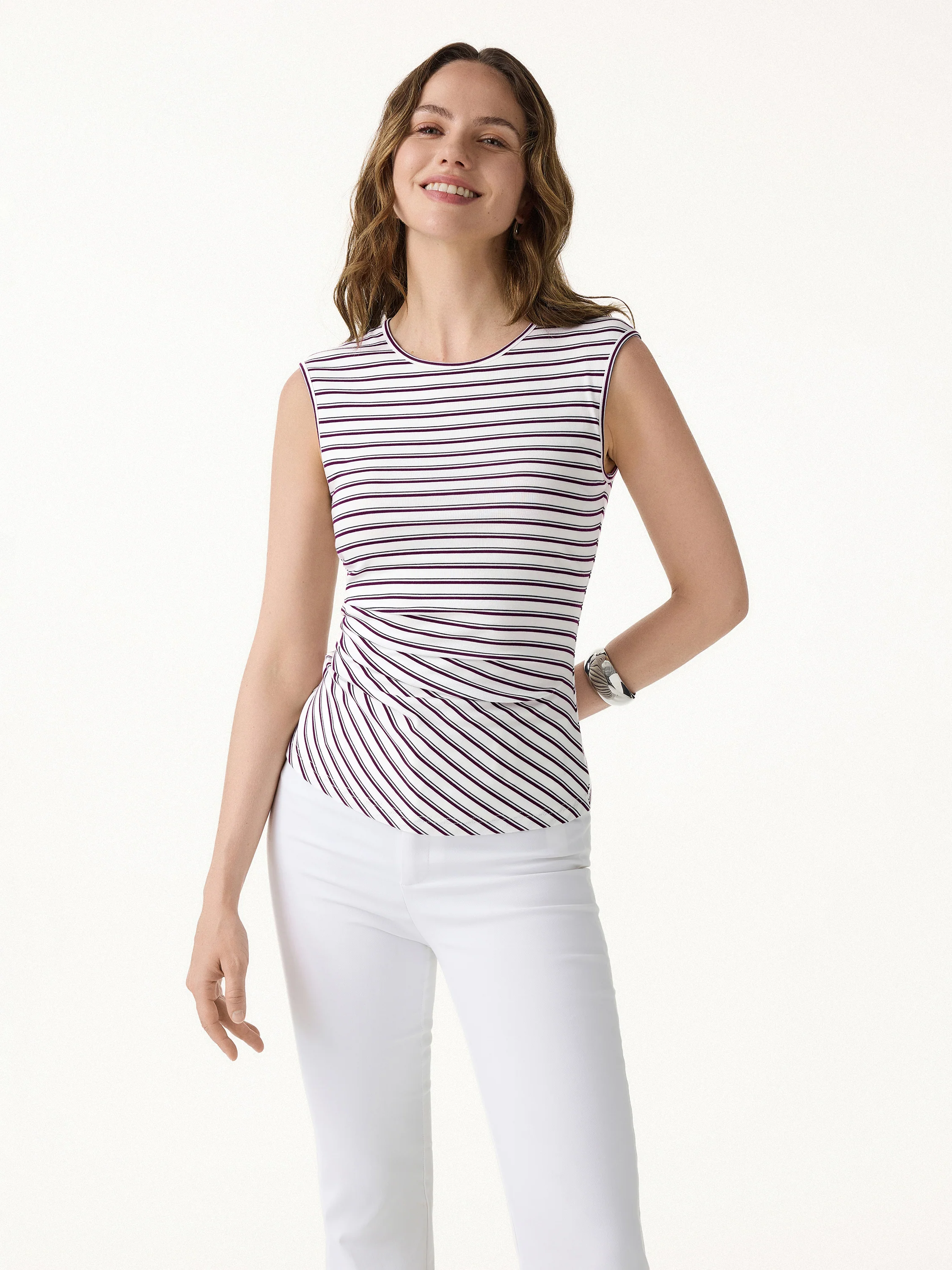 Lyocell Striped Tucked Sleeveless Bra Top - Image 5