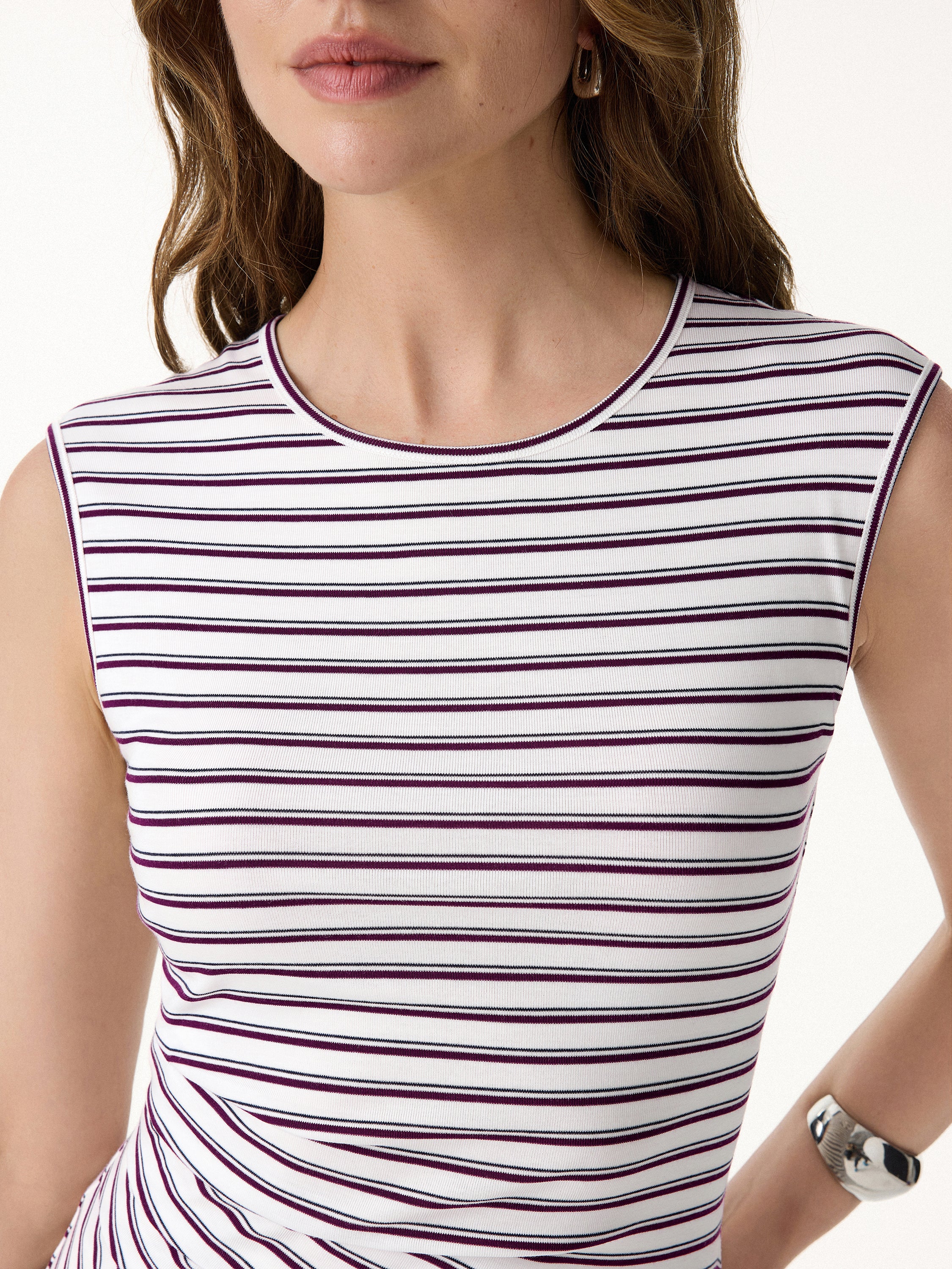 Lyocell Striped Tucked Sleeveless Bra Top - Image 8