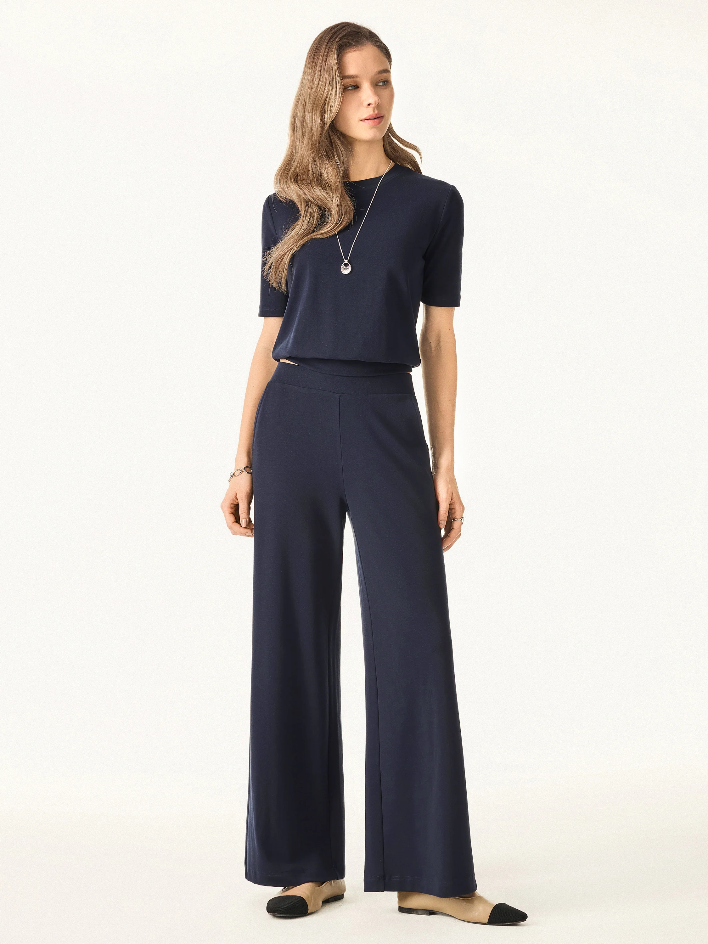 Lyocell Wool Mid Rise Wide Leg Pull-on Pant with Pockets - Image 2