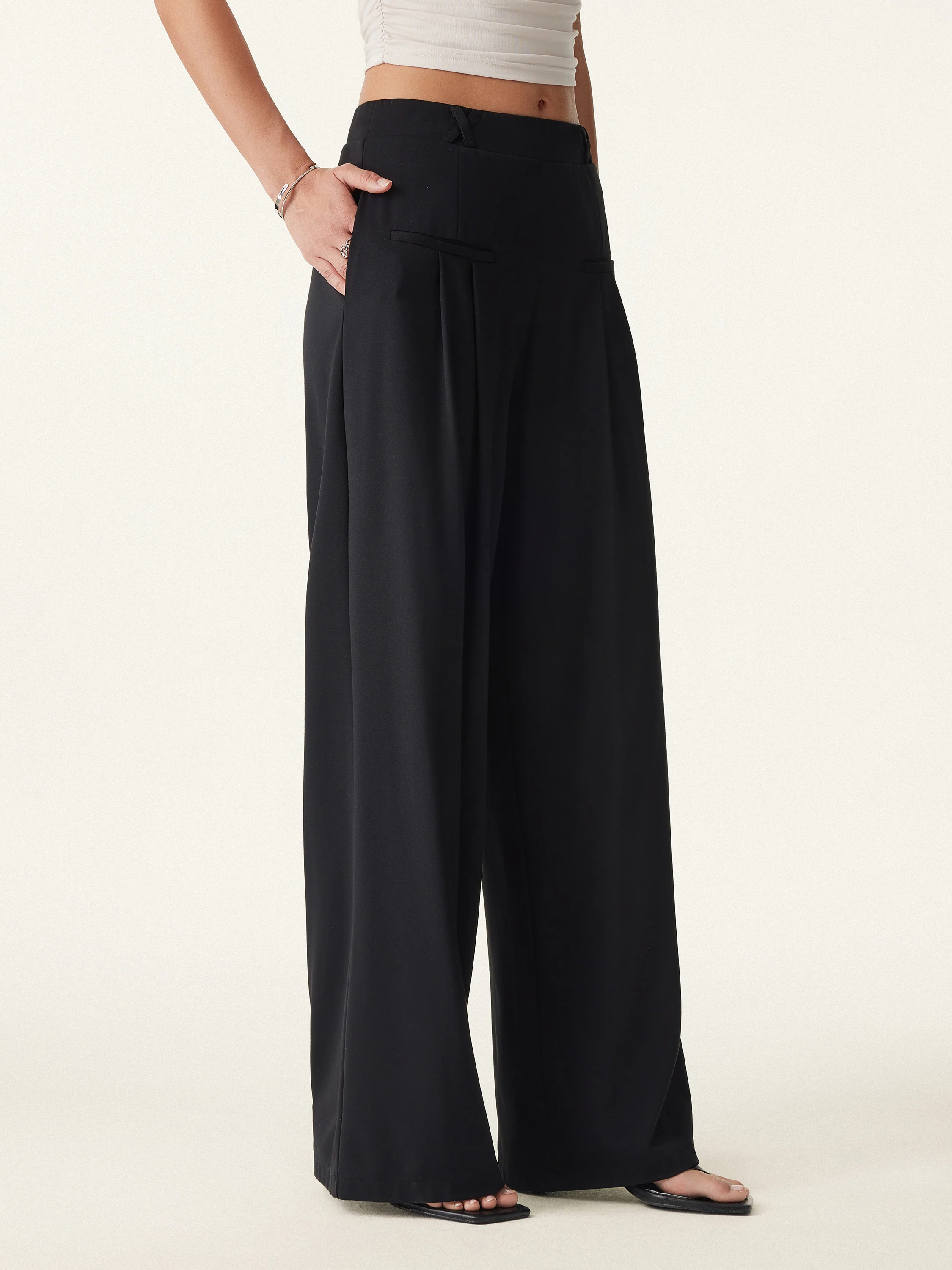 Mid Rise Wide Leg Trouser with Pockets Drapey Bamboo Ponte - Image 8
