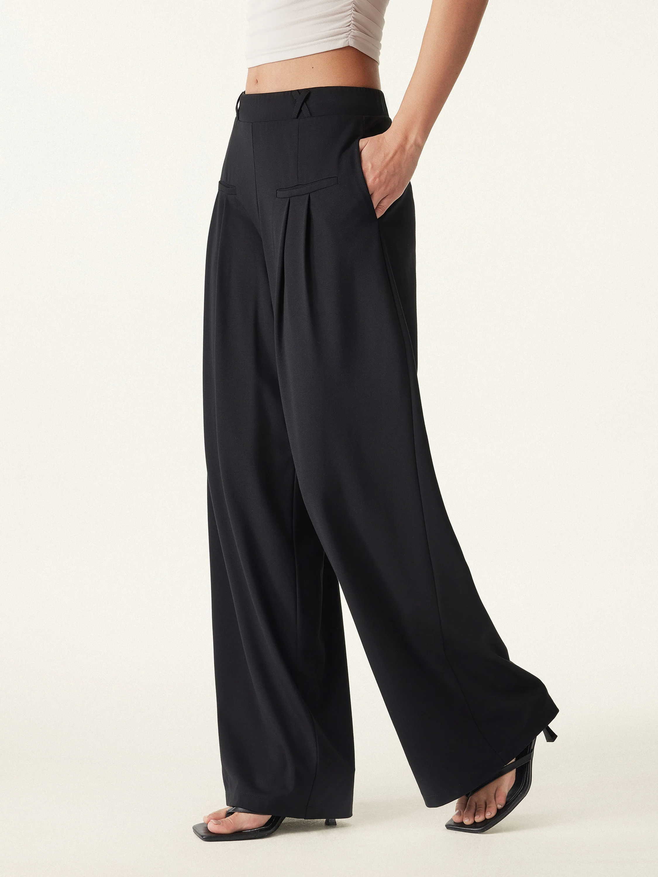 Mid Rise Wide Leg Trouser with Pockets Drapey Bamboo Ponte - Image 9