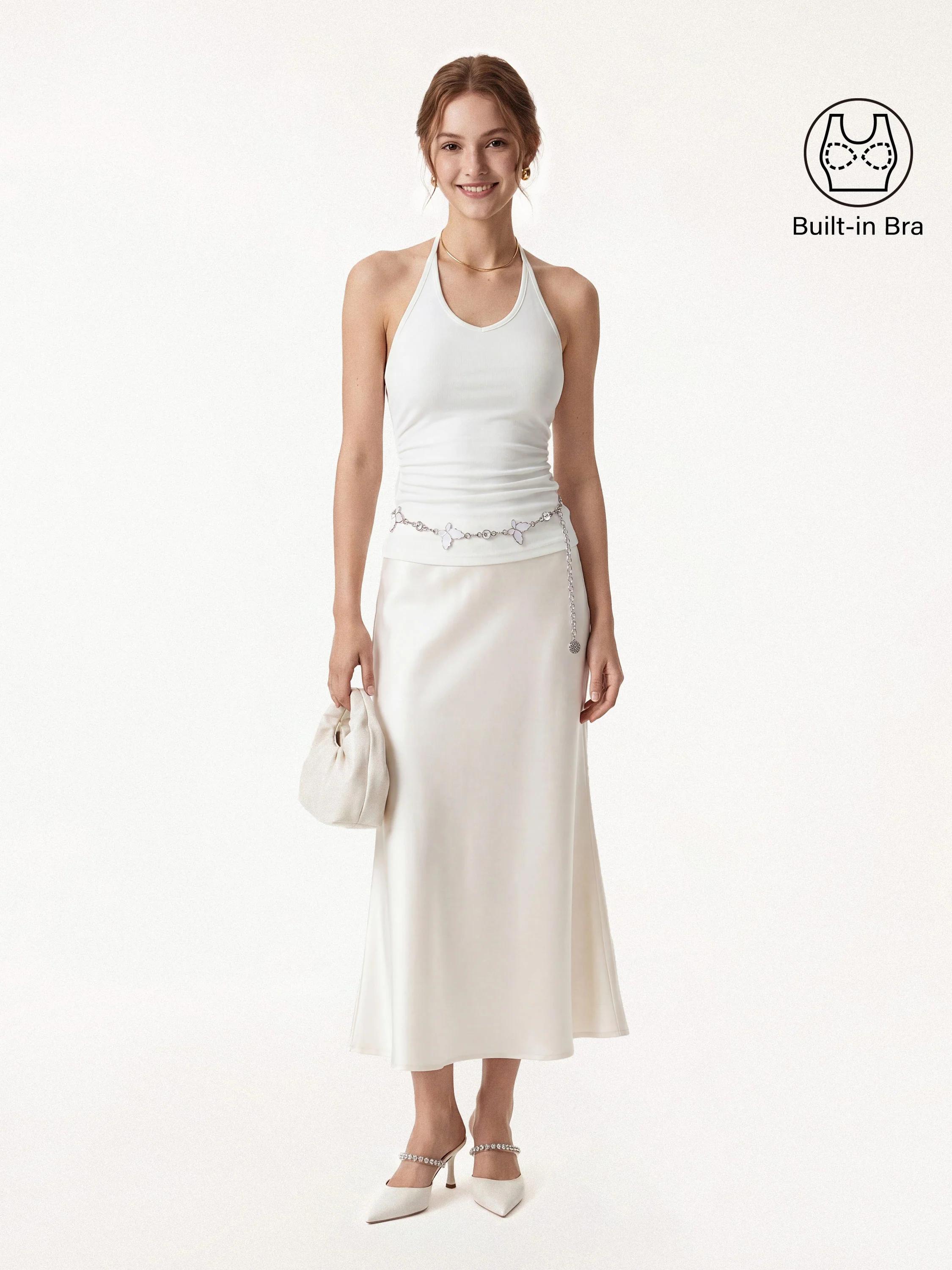 Modal Halter Neck Open Back Ruched Bra Top - Image 11