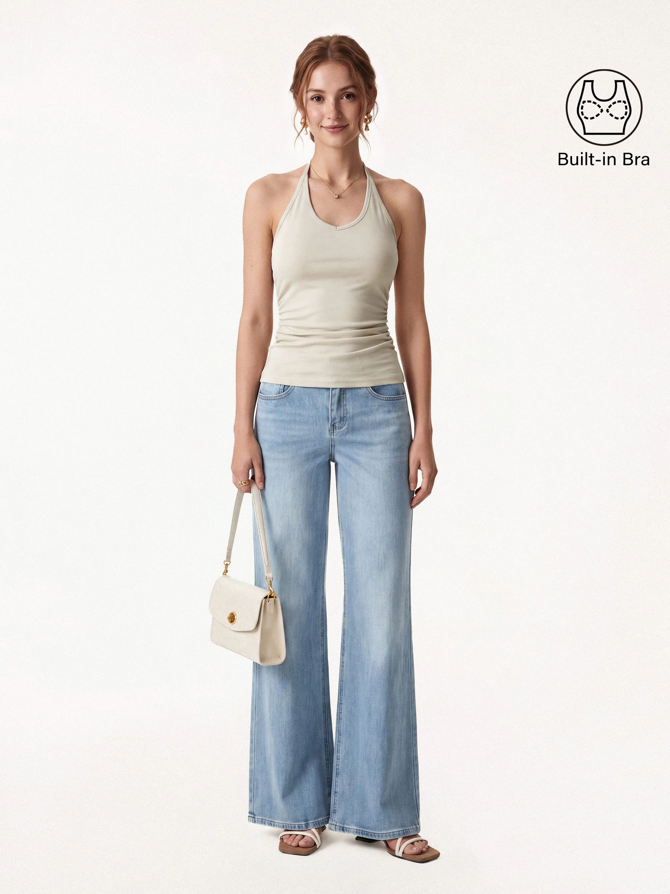 Modal Halter Neck Open Back Ruched Bra Top - Image 13