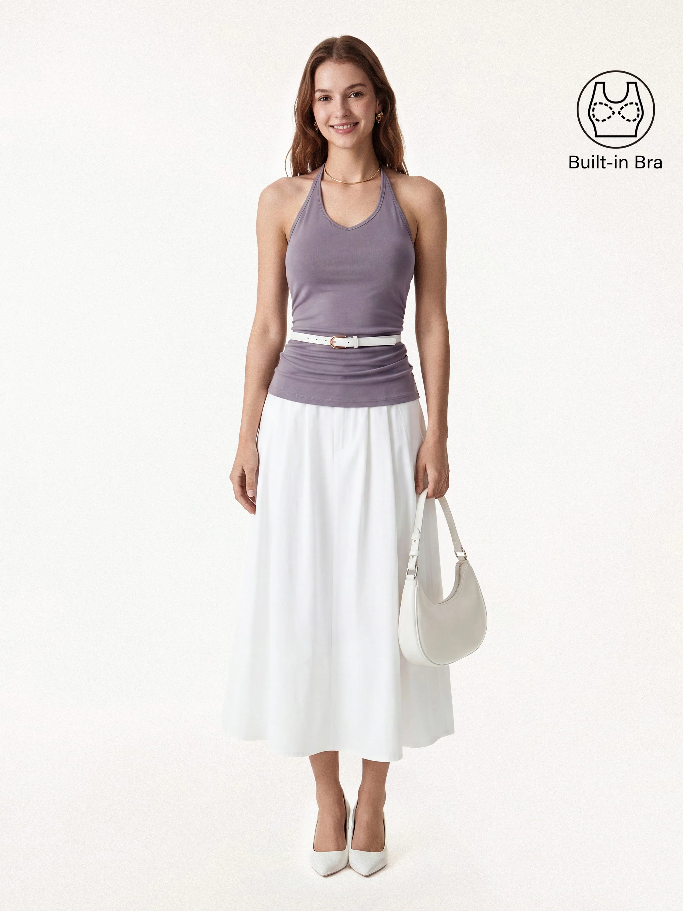 Modal Halter Neck Open Back Ruched Bra Top - Image 17
