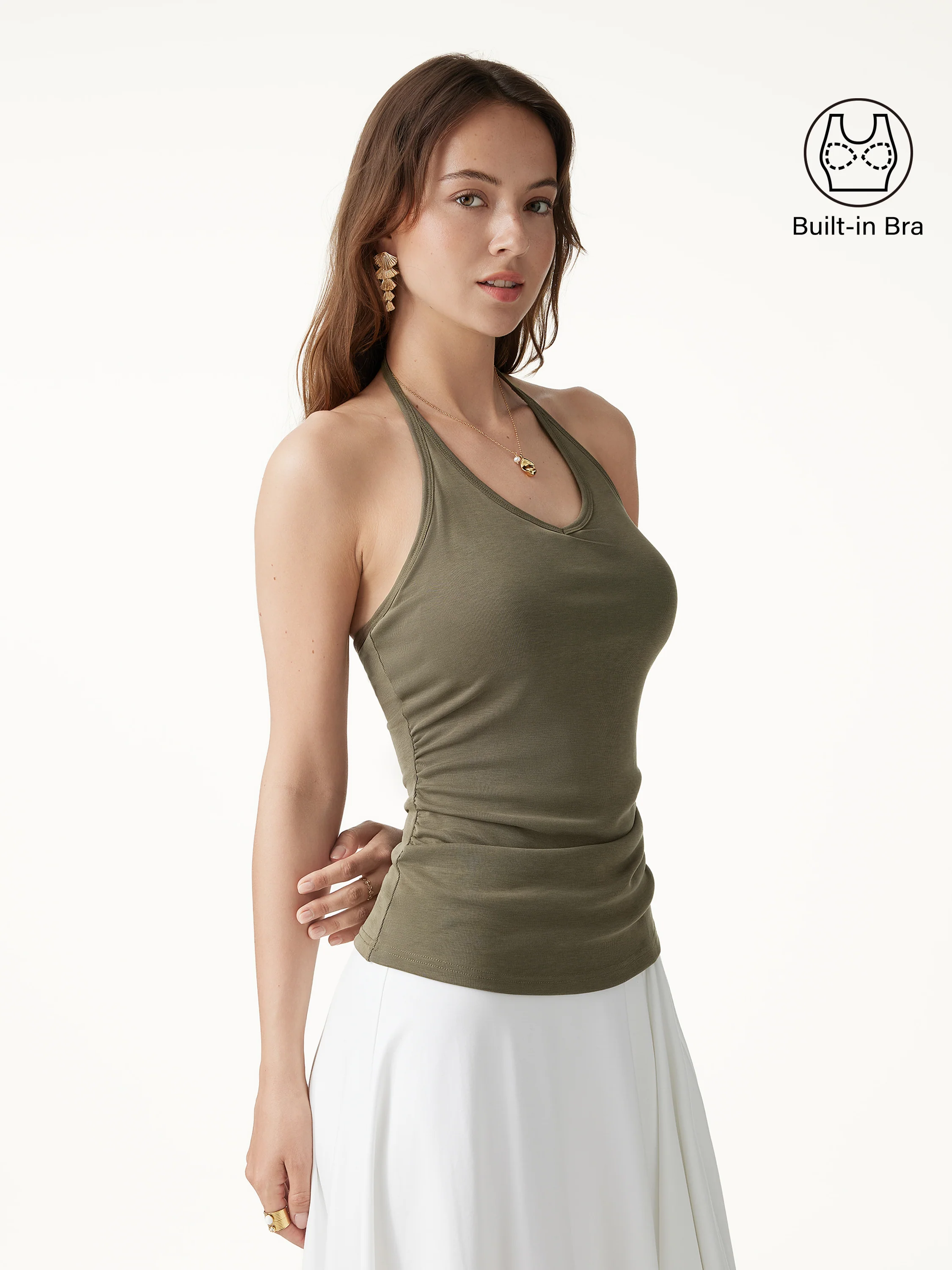 Modal Halter Neck Open Back Ruched Bra Top - Image 6