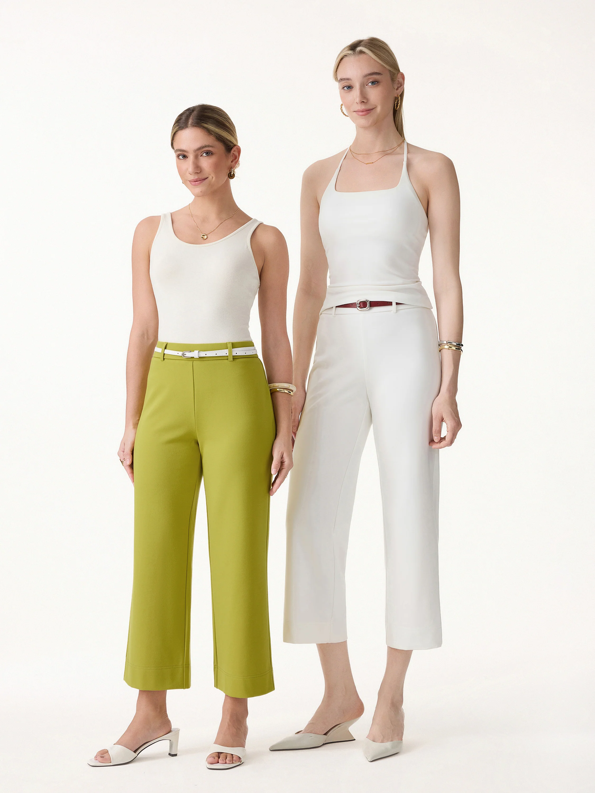 Not-See-Thru Mid Rise Cropped Wide Leg Pants with Pockets - Image 12