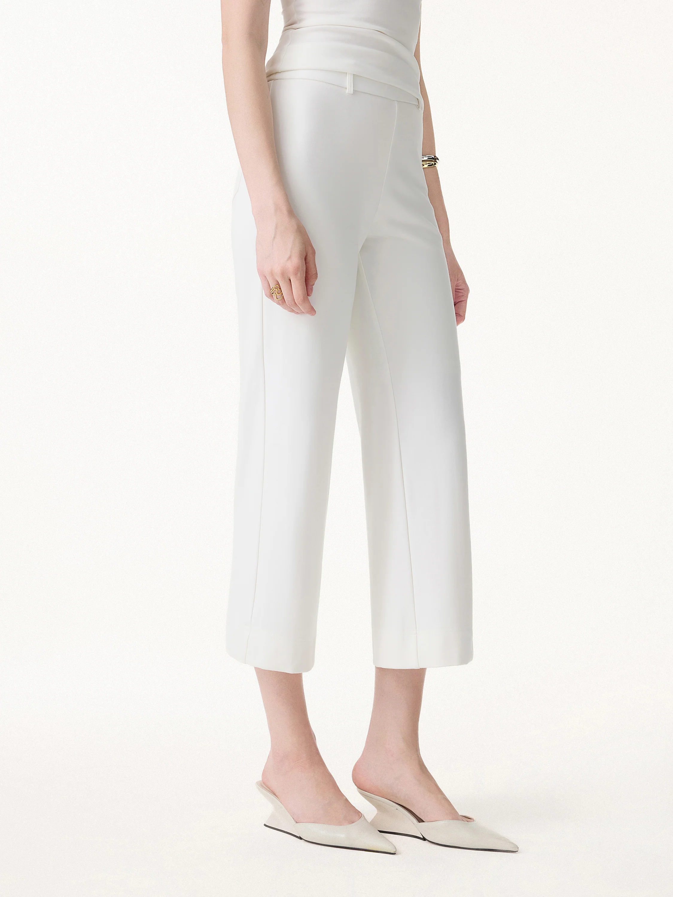 Not-See-Thru Mid Rise Cropped Wide Leg Pants with Pockets - Image 6