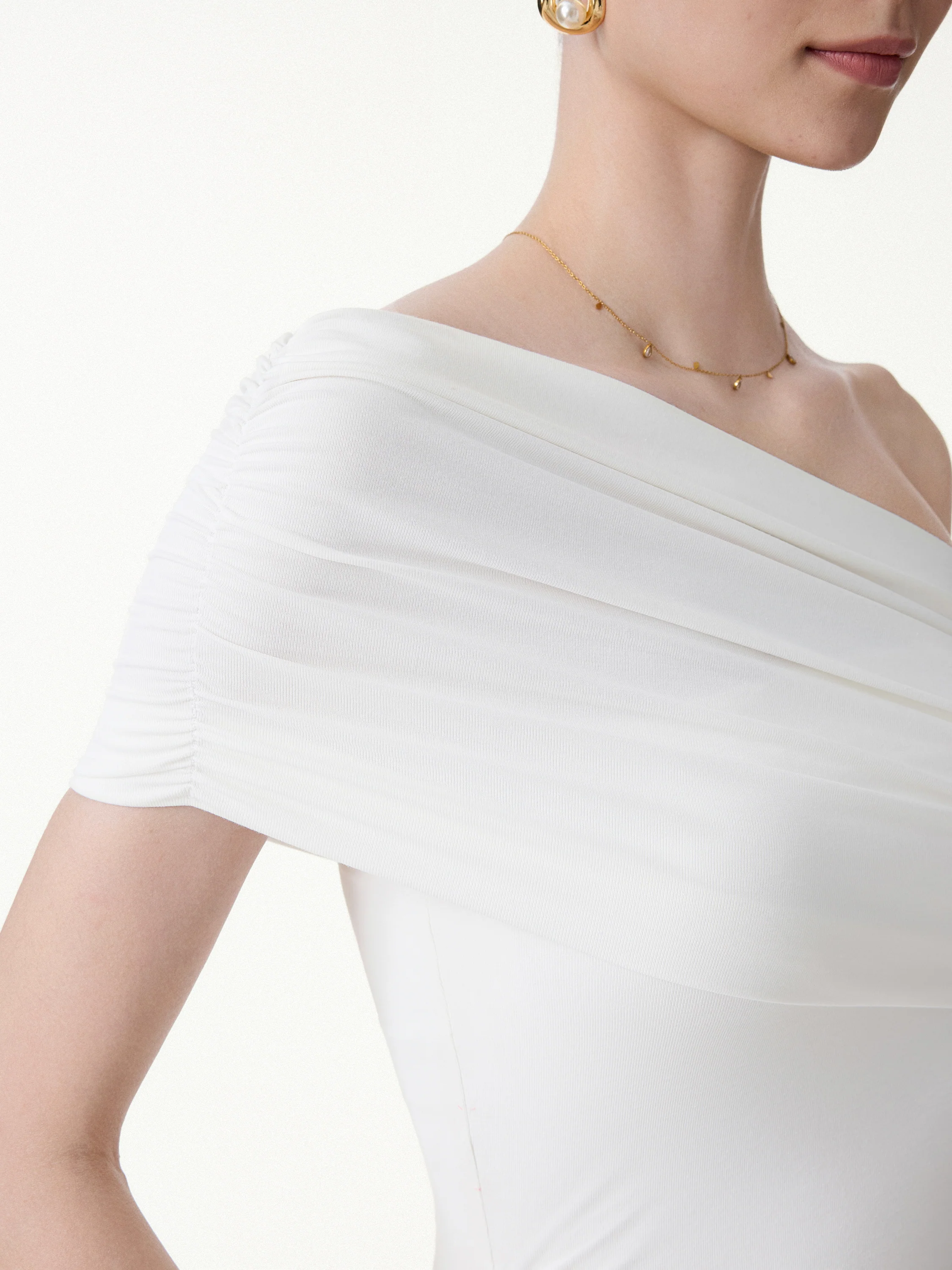 Not-See-Thru One Shoulder Gathered Midi Bra Dress - Image 4