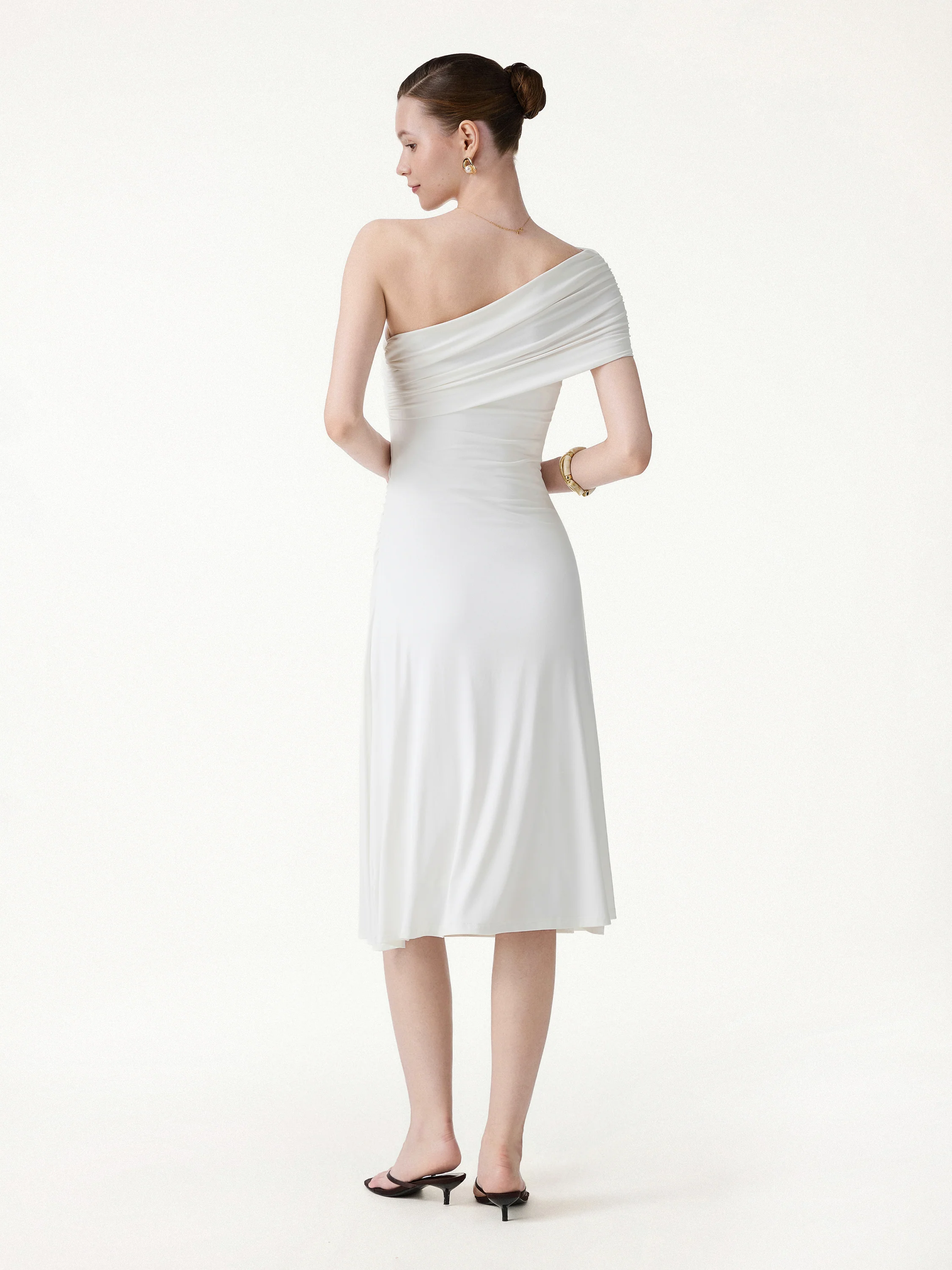 Not-See-Thru One Shoulder Gathered Midi Bra Dress - Image 8