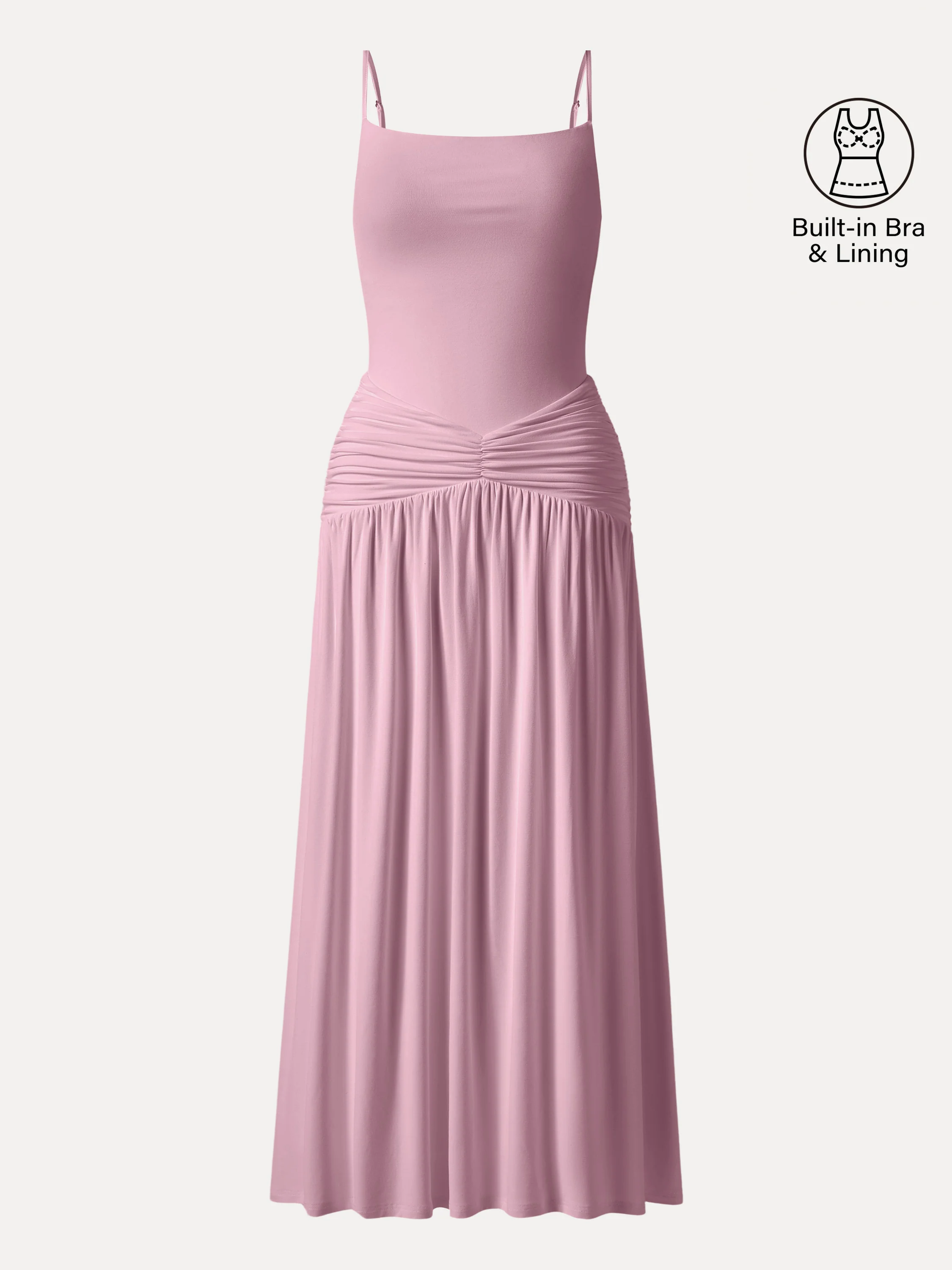 Not-See-Thru Spaghetti Gathered Maxi Bra Dress - Image 15