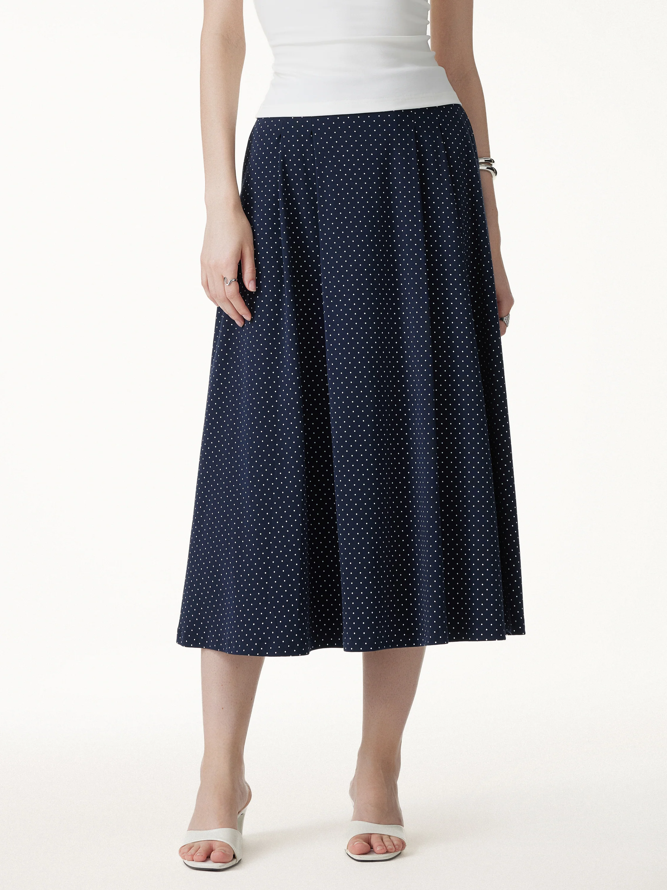 Polka Dots Flared Midi Skirt with Pockets - Image 5