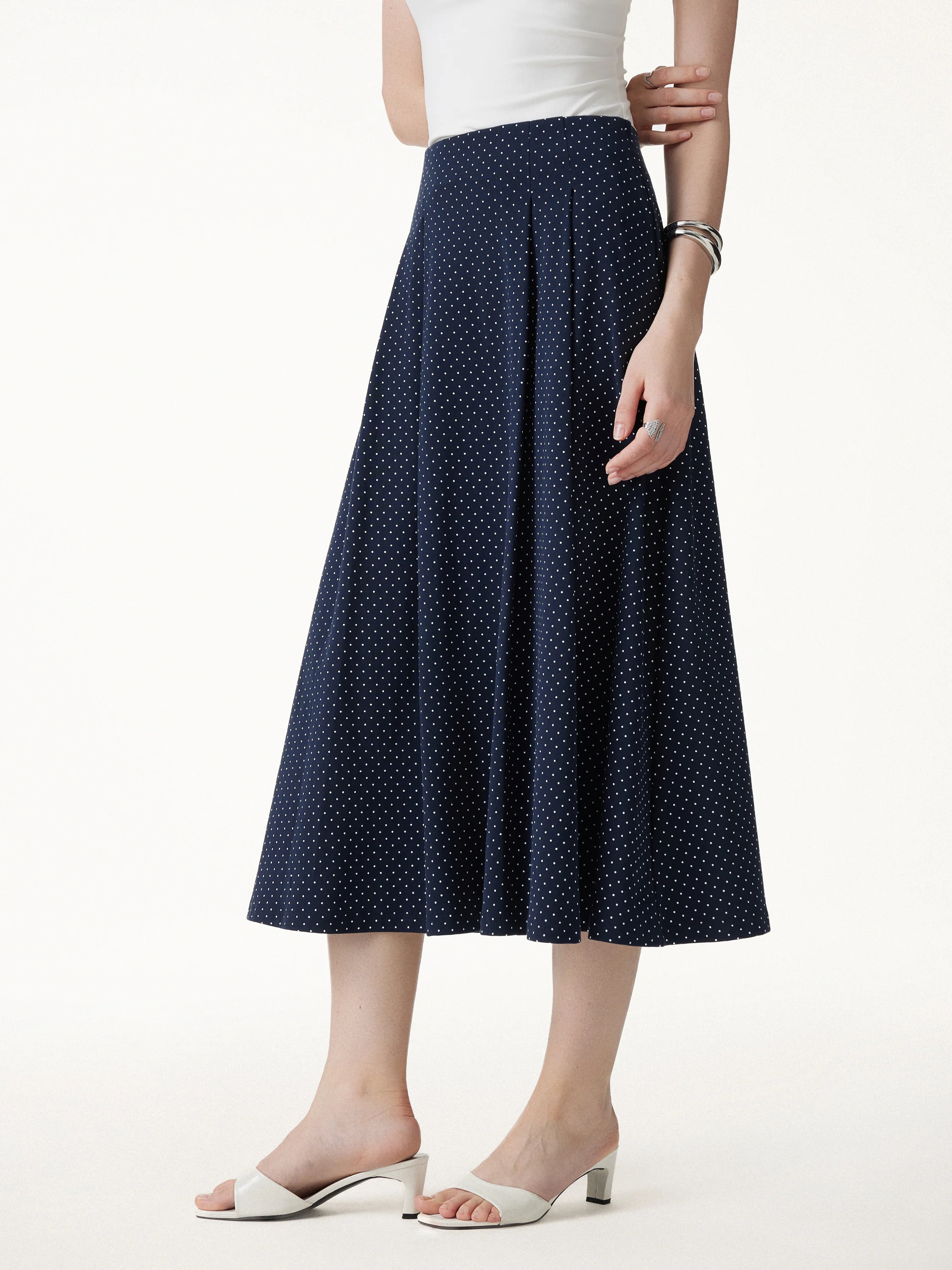 Polka Dots Flared Midi Skirt with Pockets - Image 7