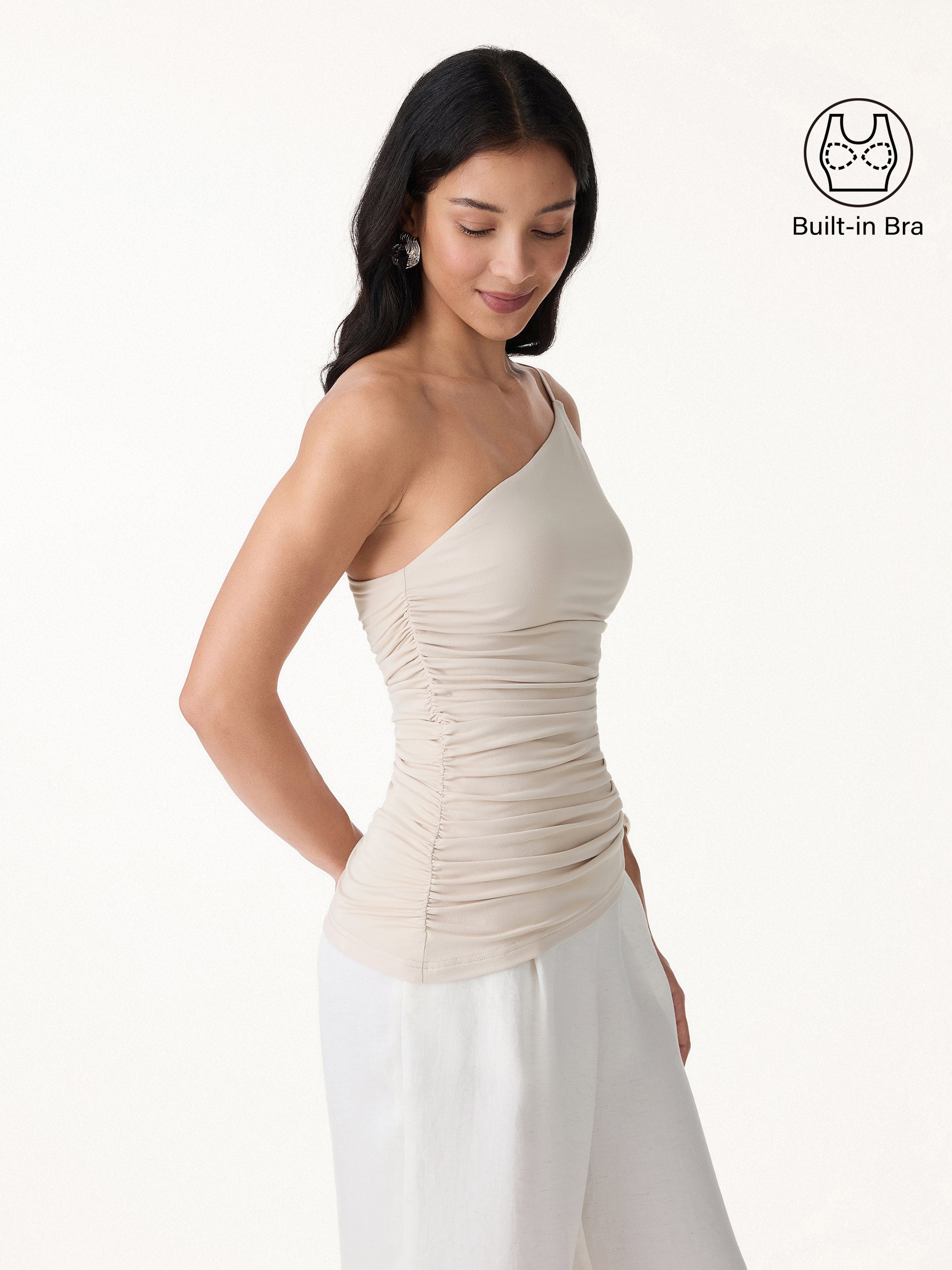 Ruched One Shoulder Asymmetrical Bra Top - Image 2