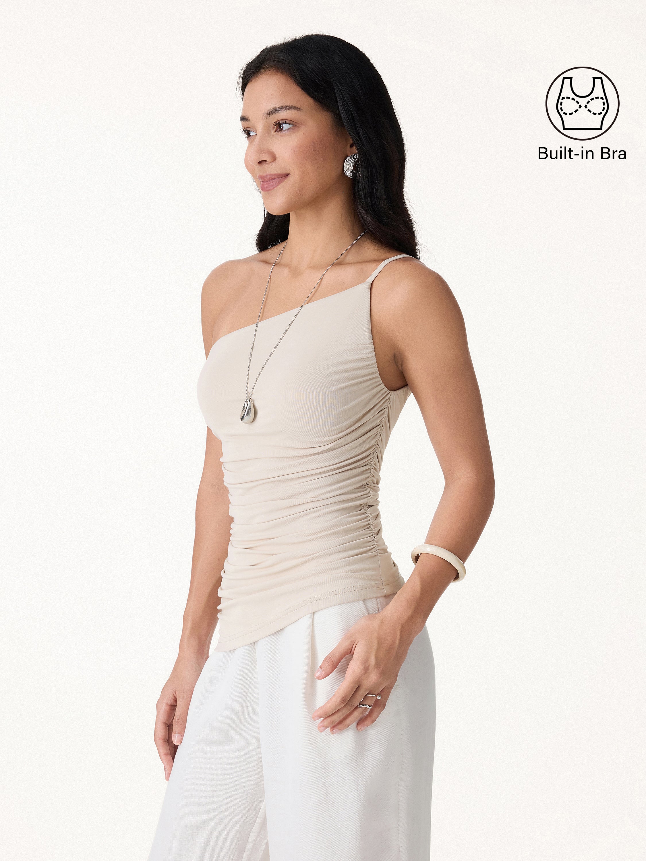 Ruched One Shoulder Asymmetrical Bra Top - Image 4