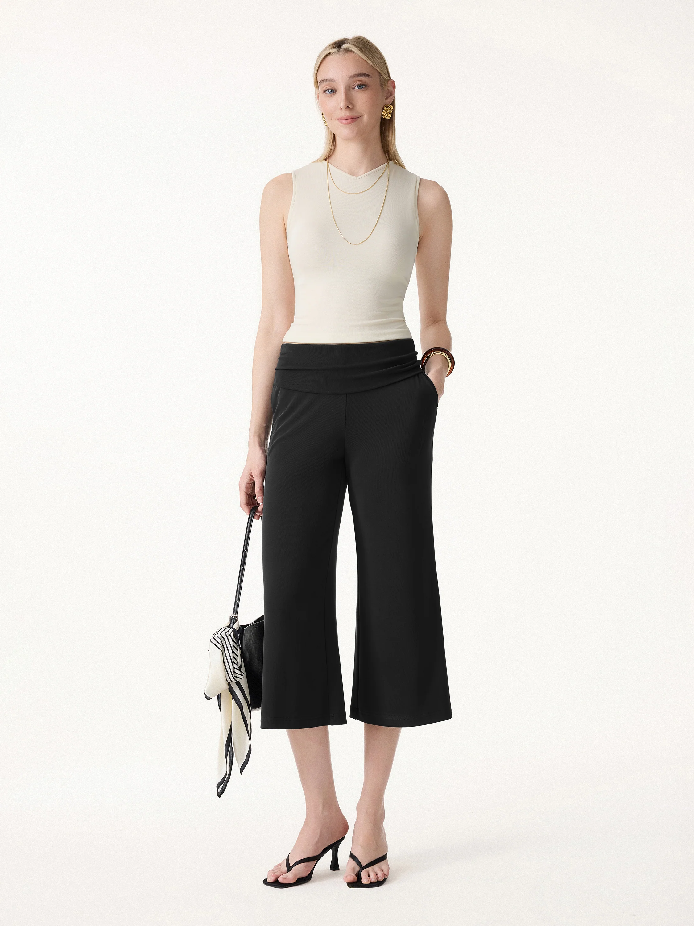 Sandwashed Modal Fold-Down Waist Flared Leg Pants