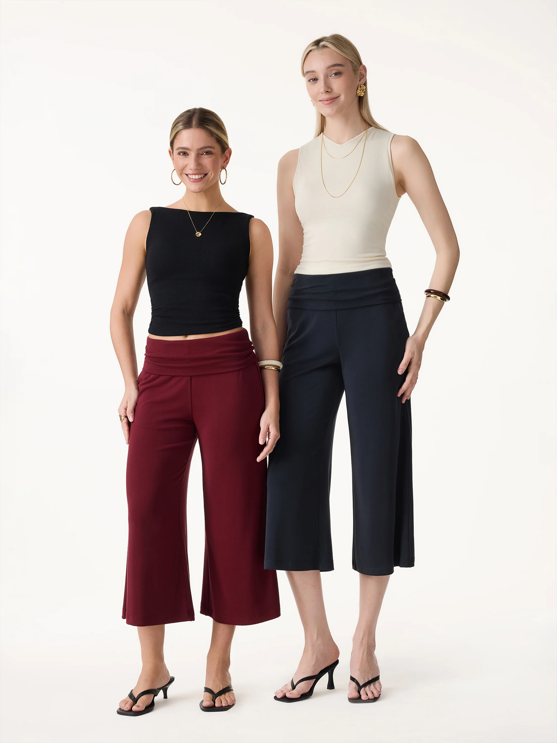 Sandwashed Modal Fold-Down Waist Flared Leg Pants - Image 2